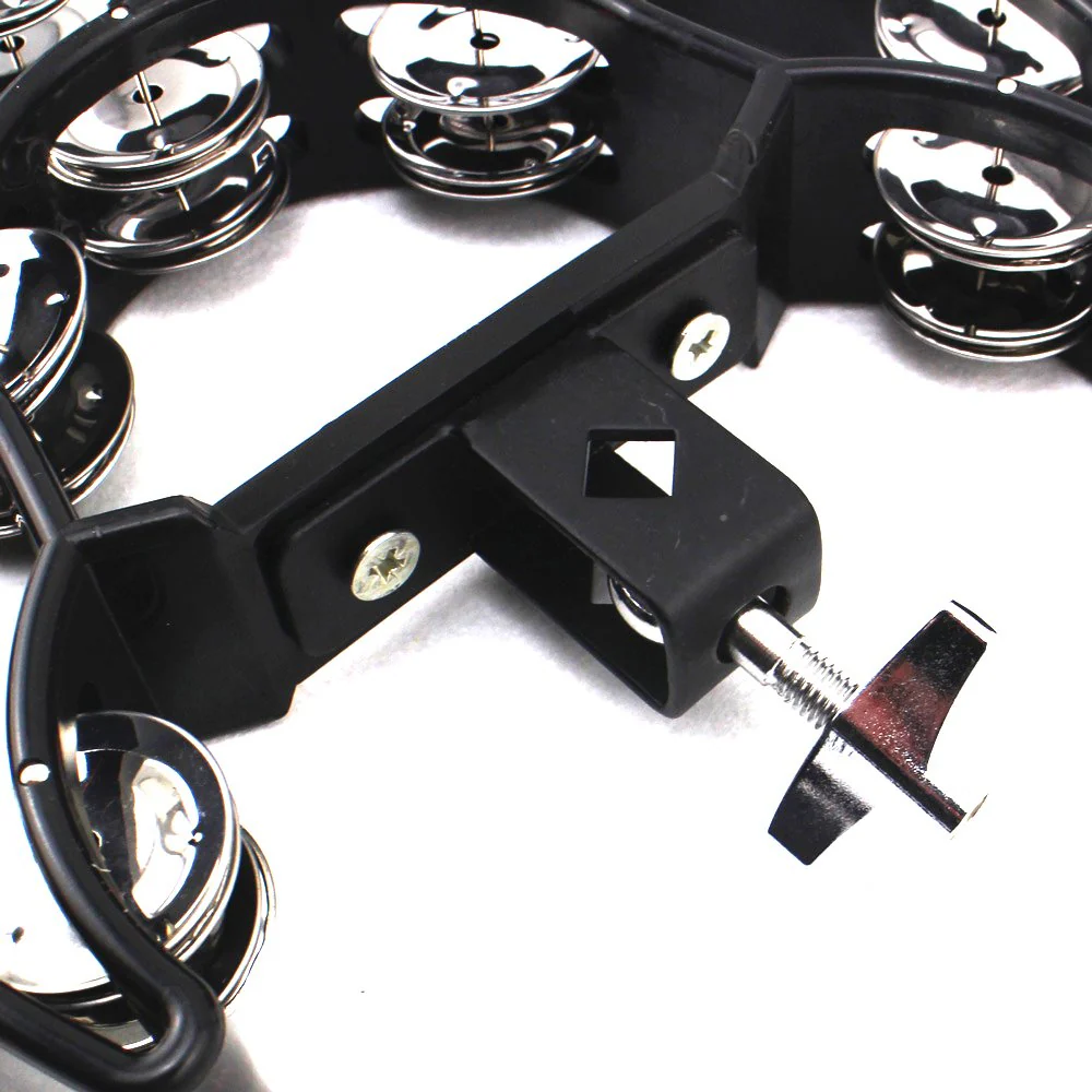 Drum Set Tambourine with Mounting Eye Bolt,Hi Hat tambourine(Black,Red) (10 double rows of jingles, Black) - Image 2