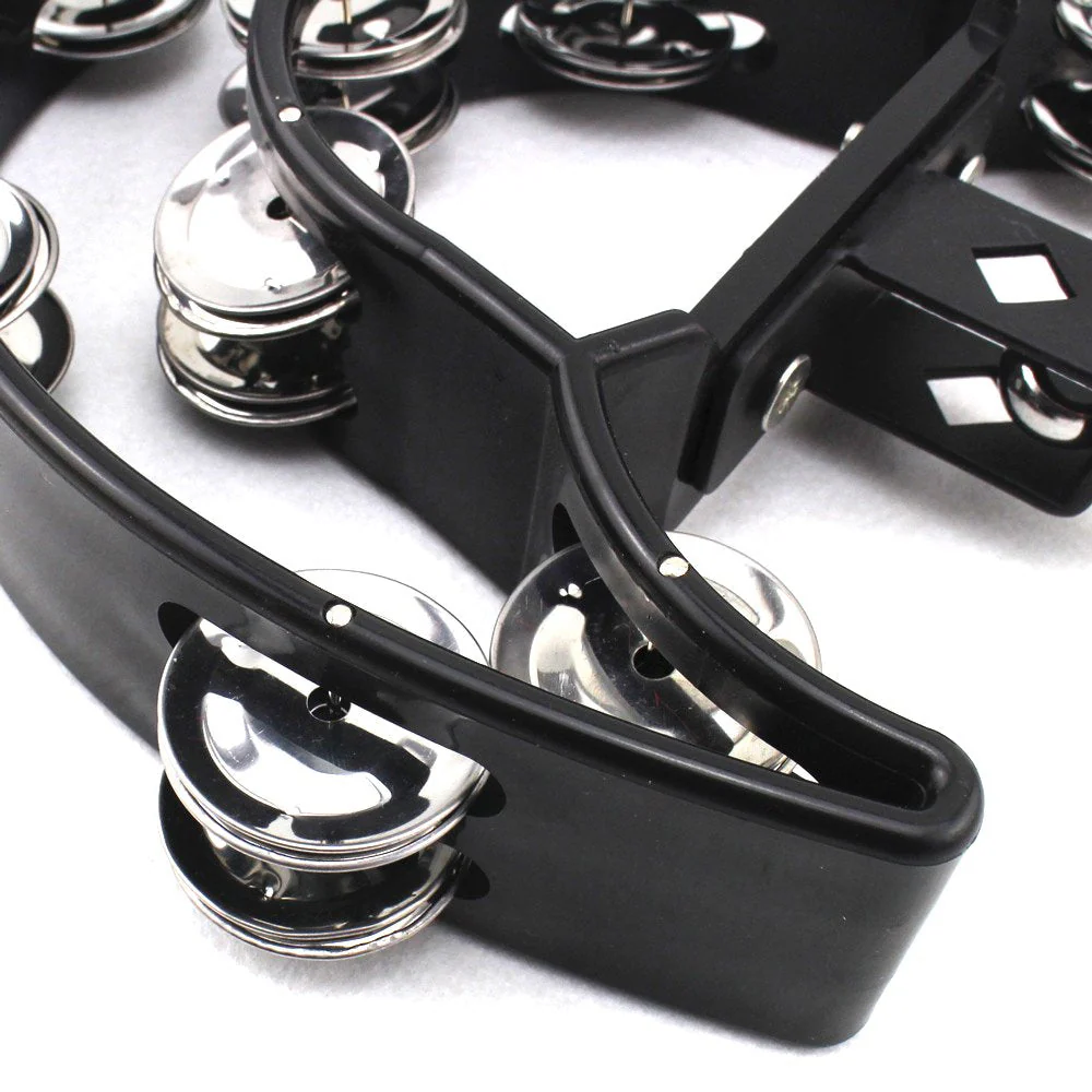 Drum Set Tambourine with Mounting Eye Bolt,Hi Hat tambourine(Black,Red) (10 double rows of jingles, Black) - Image 3