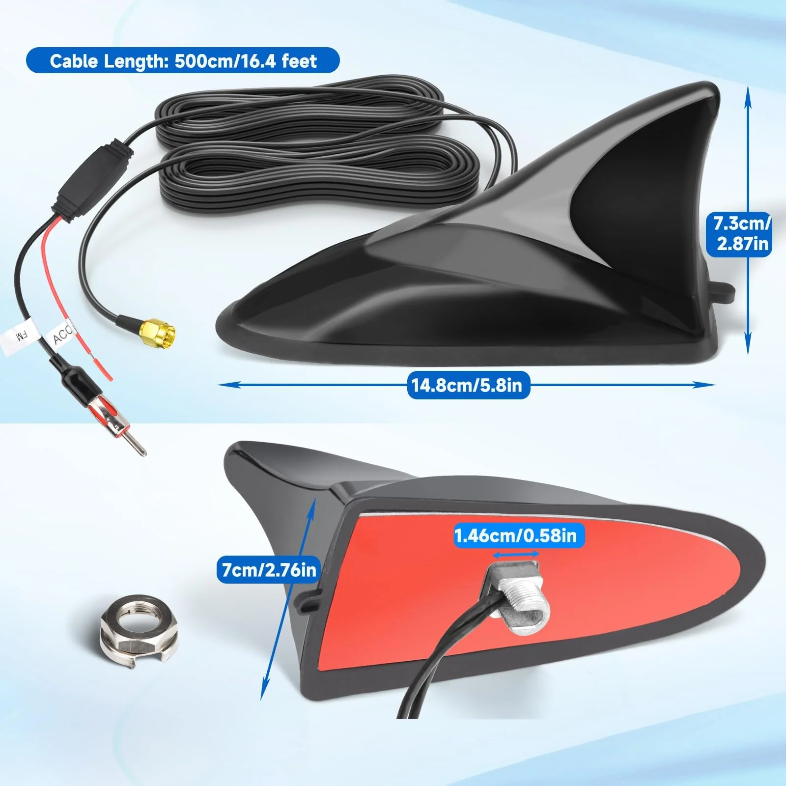 Eightwood Shark Fin Amplified FM AM Car Radio Antenna, GPS Antenna with SMA Male Connector for Vehicle Car Truck SUV Radio Stereo Receiver Head Unit GPS Navigation System - Image 3