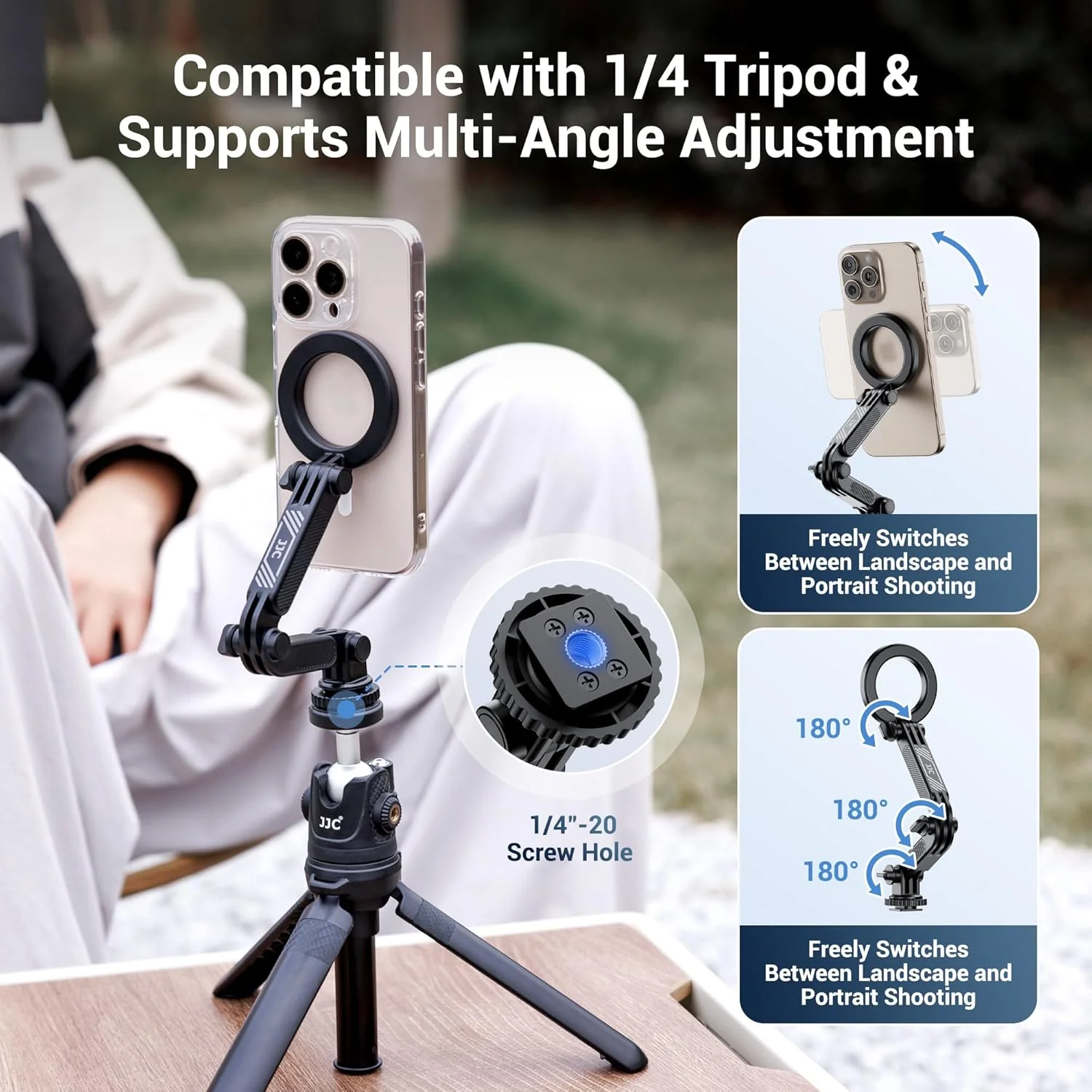 elitehood Magnetic Phone Tripod Mount for Magsafe, Aluminum iPhone Tripod Mount Adapter with 1/4” Screw, Cold Shoe Phone Mount for Camera, Magsafe Tripod Mount for 16/15/14/13 Series - Image 4