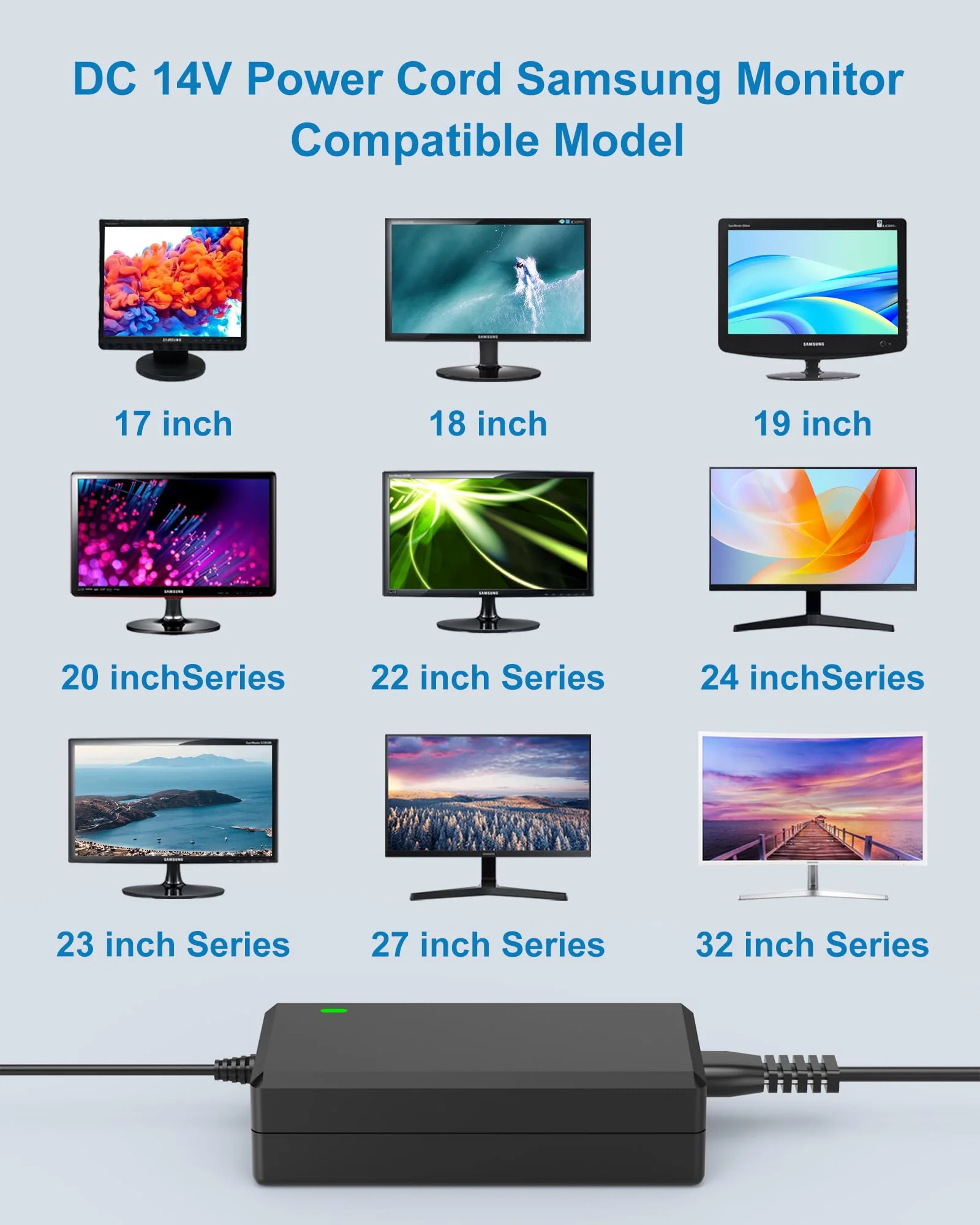 for Samsung Monitor Power Cord DC 14V 4A for Samsung SyncMaster 32” 27" 24" 22" 23" 20" 19" 18" 17" 15” Screen LED LCD TFT Monitor TV Power Supply Cord - Image 2