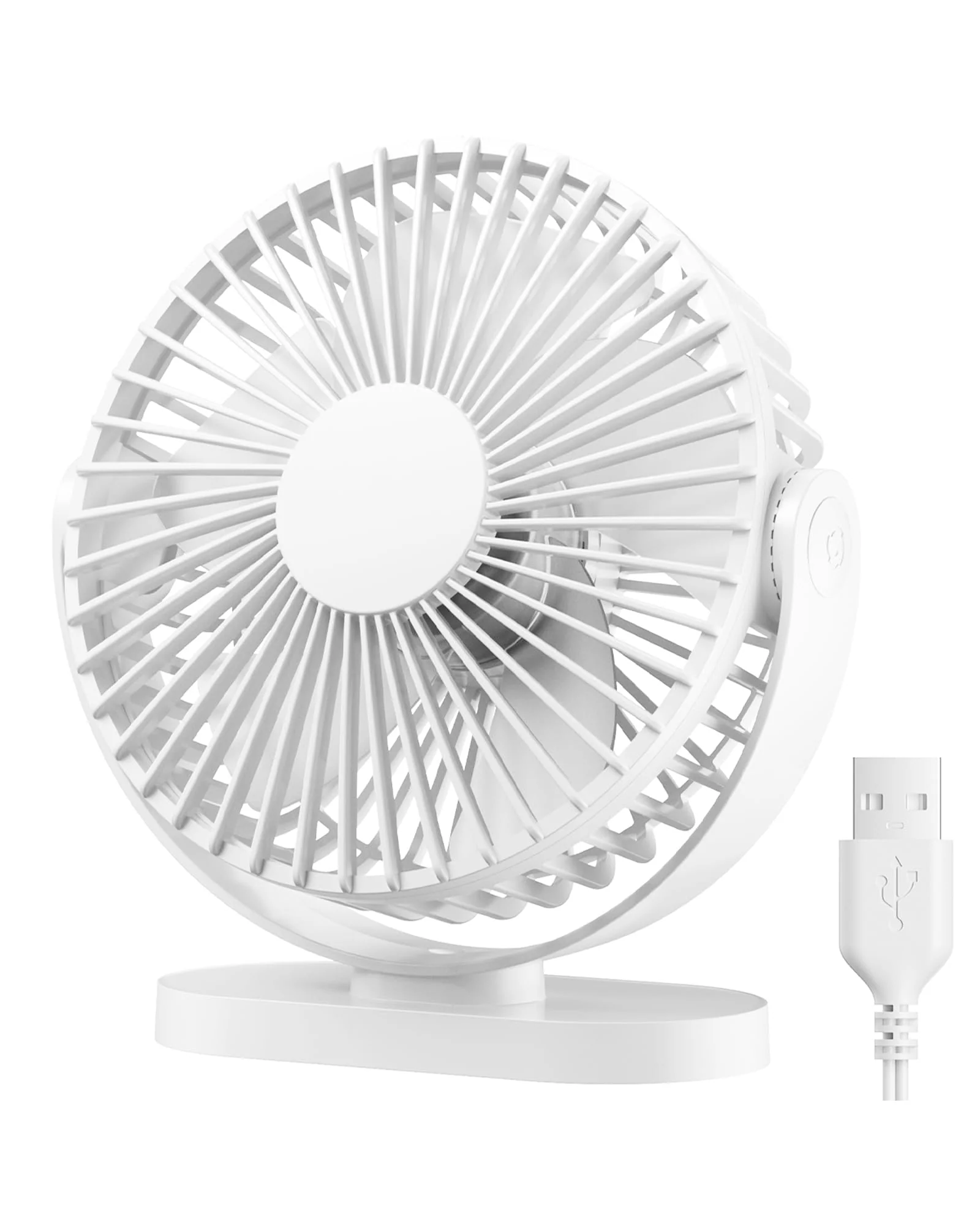 Gaiatop USB Desk Fan, 3 Speeds Powerful Portable Fan, 5.5 Inch Quiet Cooling Mini Fan, 90° Rotate Small Table Fan with 5ft Cable Personal Fan for Desktop Home Office Travel White