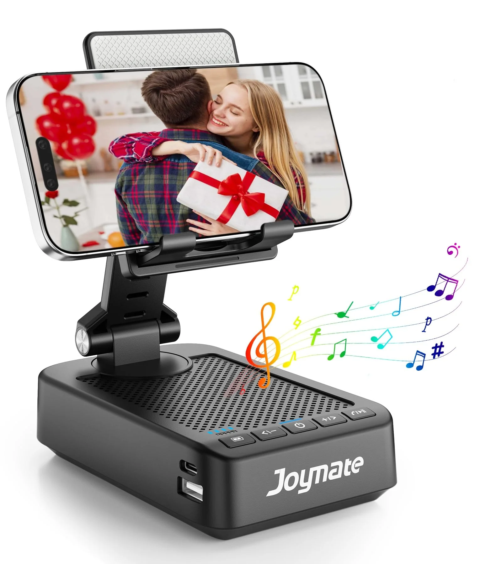 Gifts for Men Women, Bluetooth Speaker Phone Stand with Charging Function 360° Rotable Adjustable Cell Phone Holder HD Surround Sound for Desk Fits All Phones,Tablet (Black) Black - Image 9