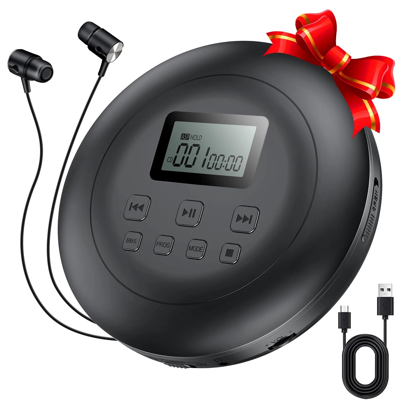 Gueray Portable CD Player Personal CD Players with Headphones LCD Display Anti-Skip Protection HiFi Classic CD Walkman Music Player Memory CD Player for Car Home