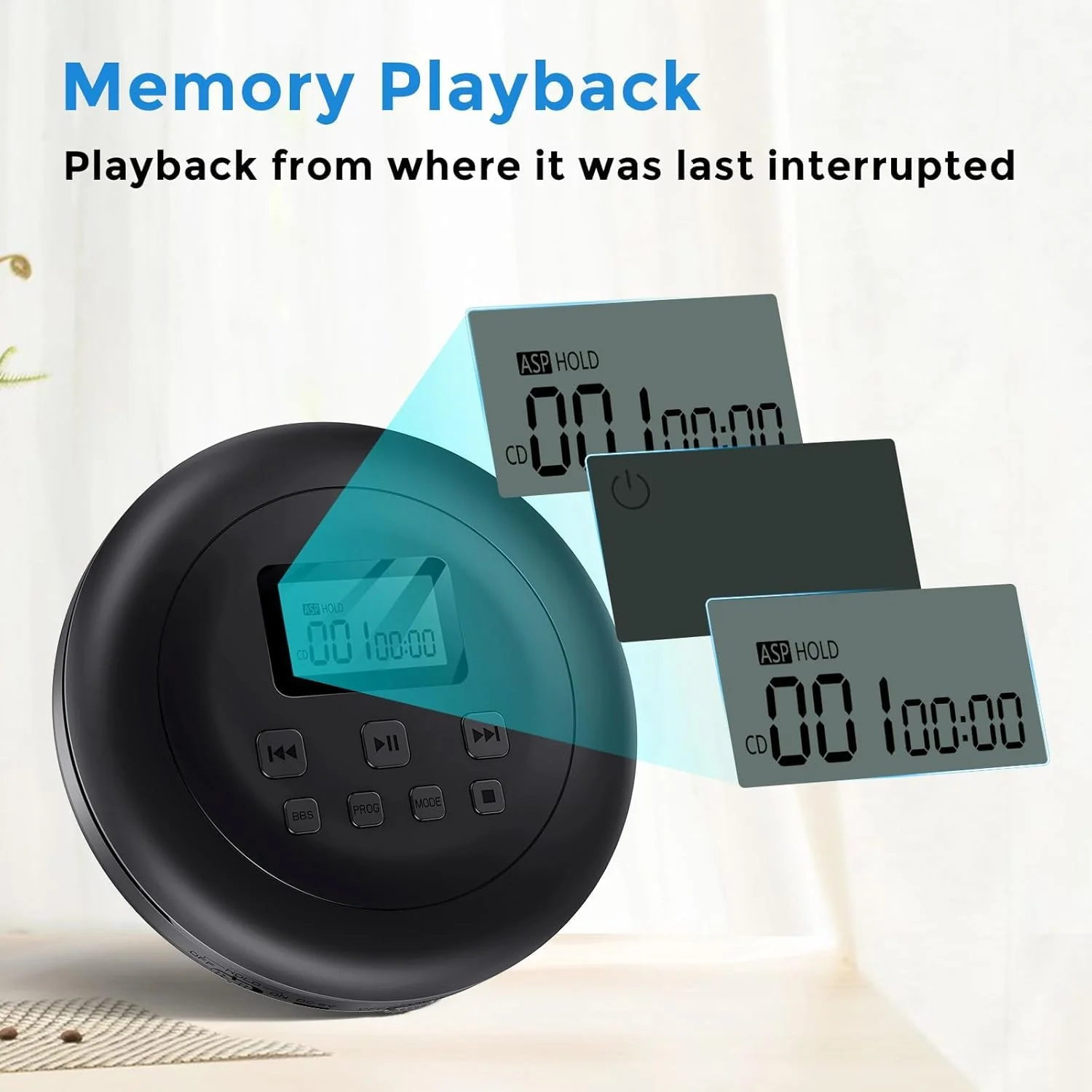 Gueray Portable CD Player Personal CD Players with Headphones LCD Display Anti-Skip Protection HiFi Classic CD Walkman Music Player Memory CD Player for Car Home - Image 5
