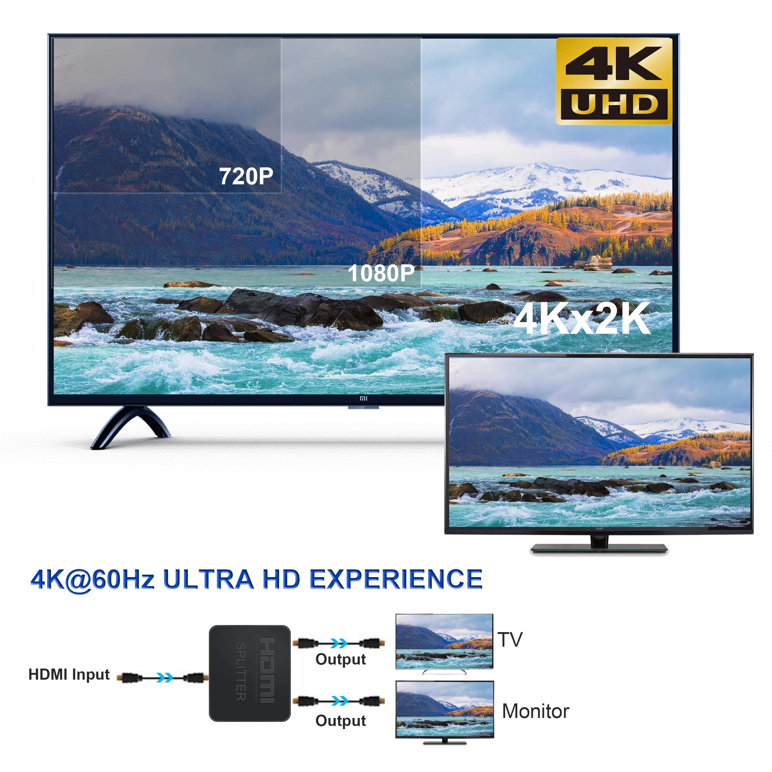 HDMI Splitter 4K@60Hz, avedio links HDMI Splitter 1 in 2 Out, HDMI Splitter for Dual Monitors Only Duplicate/Mirror Screens, Support HDMI2.0b, HDCP2.2, 18.5Gbps, Auto Scaling, Full HD 1080P 3D 1x2 4K@60Hz - Image 3