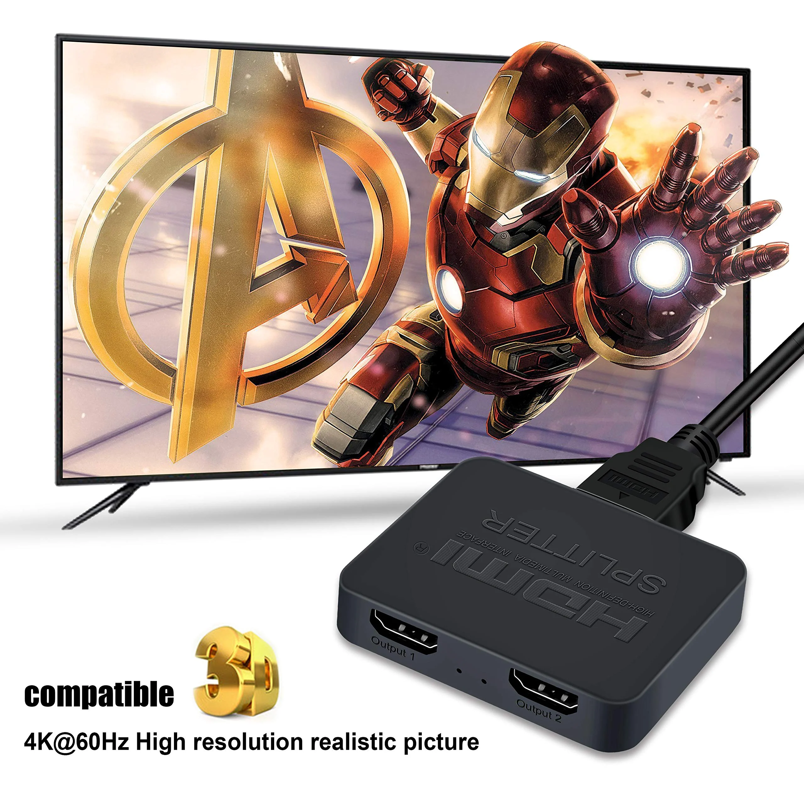 HDMI Splitter 4K@60Hz, avedio links HDMI Splitter 1 in 2 Out, HDMI Splitter for Dual Monitors Only Duplicate/Mirror Screens, Support HDMI2.0b, HDCP2.2, 18.5Gbps, Auto Scaling, Full HD 1080P 3D 1x2 4K@60Hz - Image 7