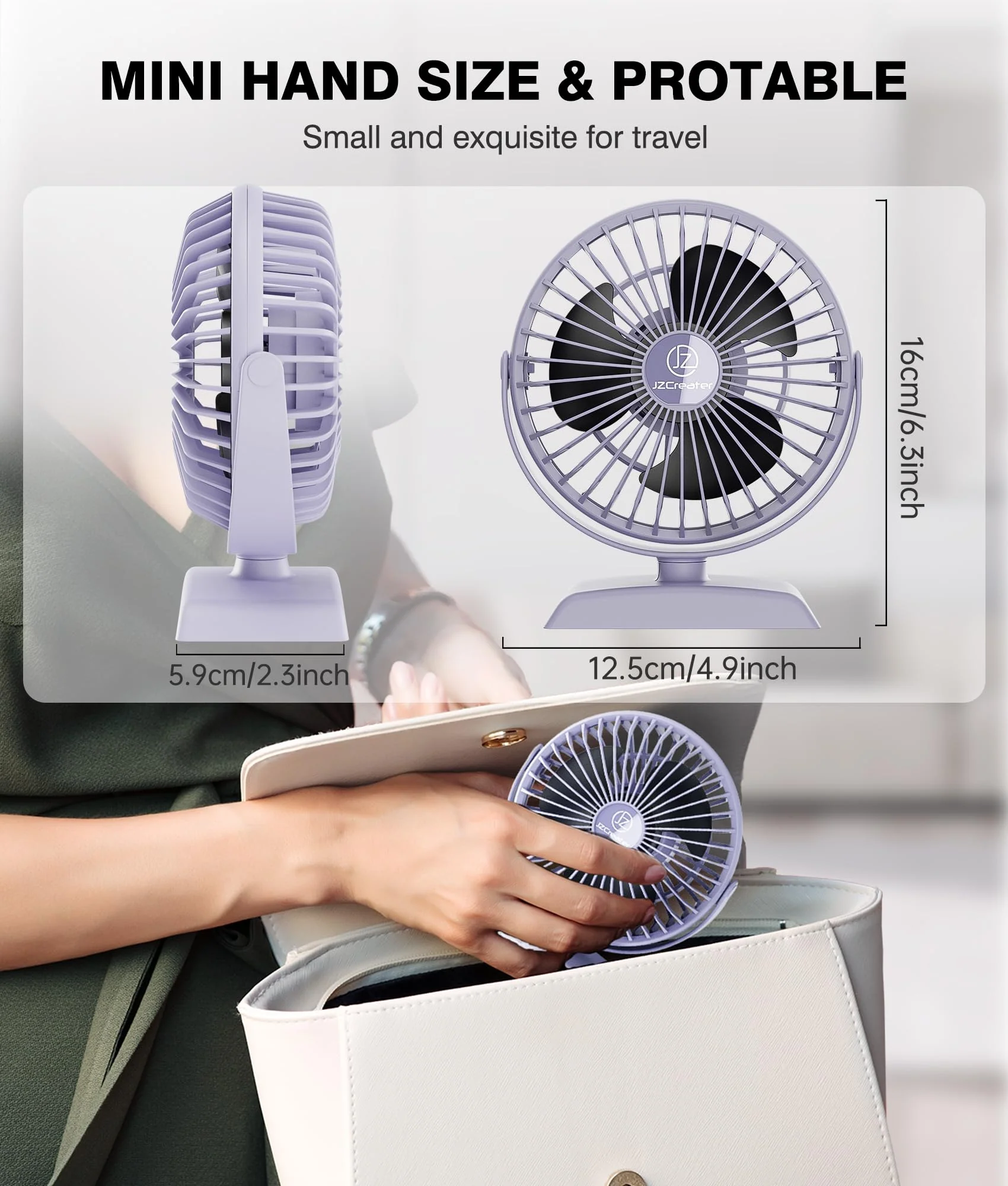 JZCreater Desk Fan, USB Fan for Desk, Strong Airflow, 360 Degree Rotation Desktop Cooling Personal 3 Speed, Quiet Mini Powered, Protable Small Home Office Bedroom Car Travel,Purple 4.9inch JZC-E282 1 Purple - Image 6