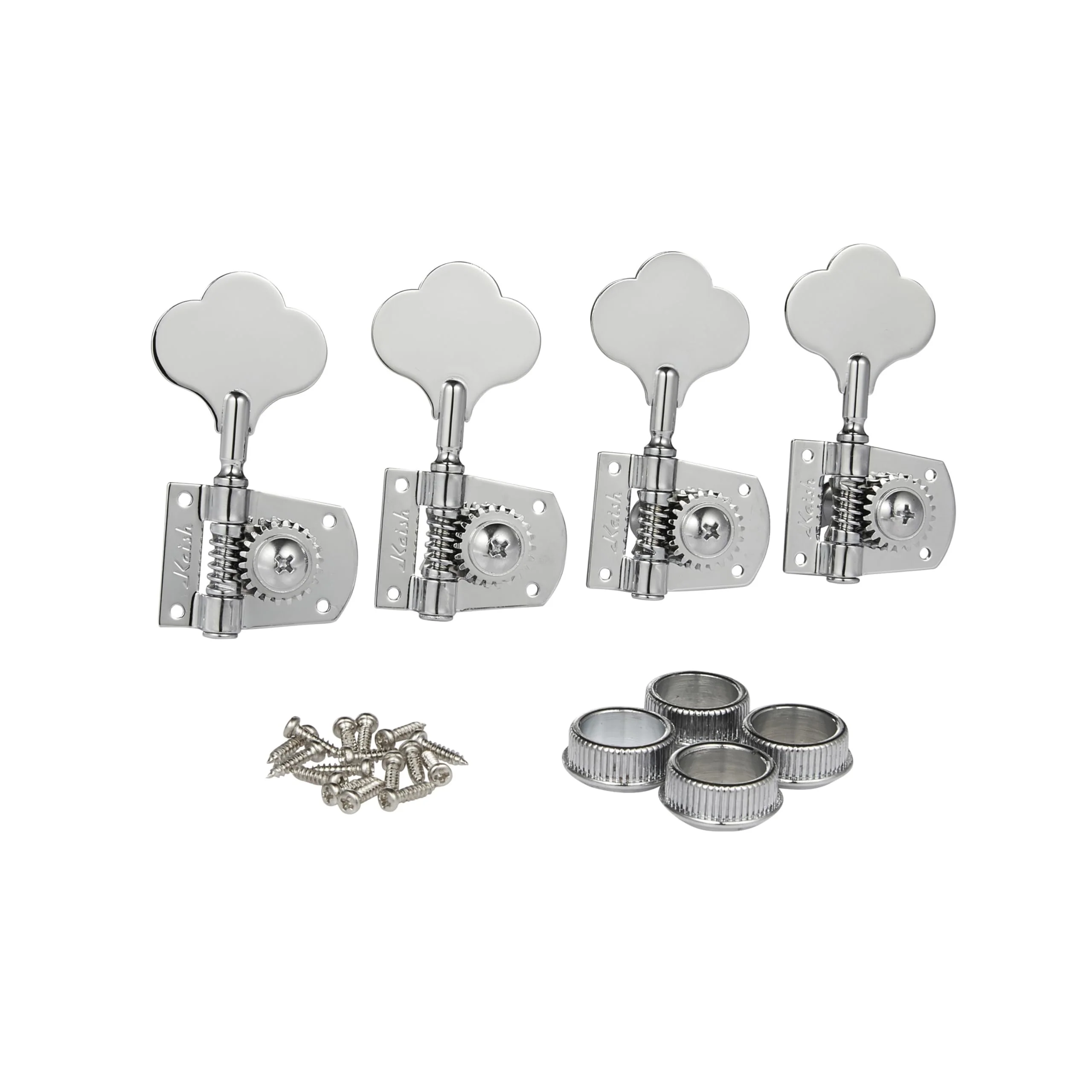 KAISH Chrome Cloverleaf Bass Tuners Bass Tuning Machines Bass Tuning Keys for Standard/Highway One Series Jazz J Bass/Precision P Bass Right Handed 4R