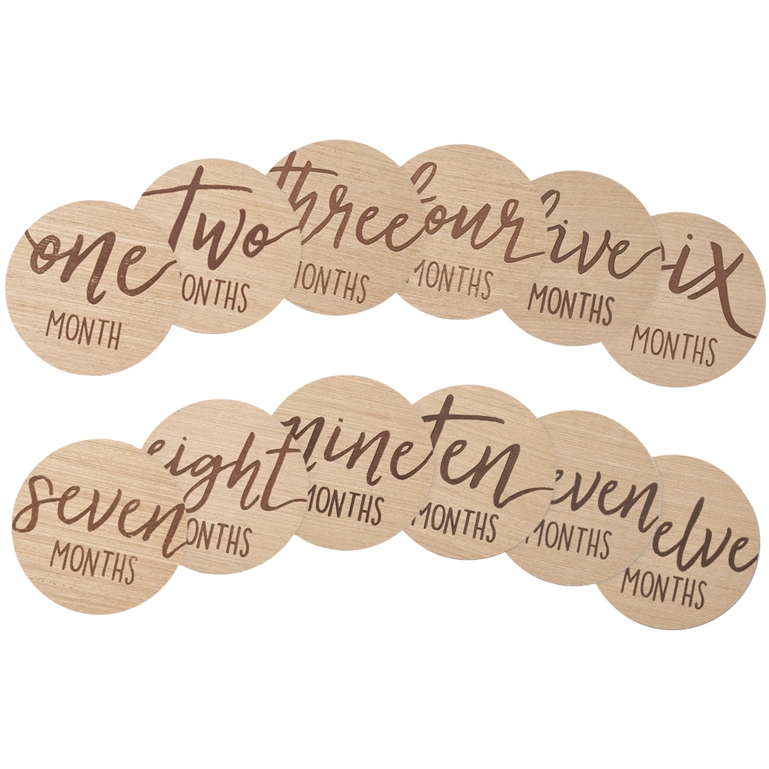 Kate & Milo Baby Monthly Milestone Marker Discs - Classic Cursive Script Wooden Discs with Reversible Photo Props for Baby Announcement and Milestones, Gender-Neutral Gift for Newborn Boy and Girl Circle Milestone Discs