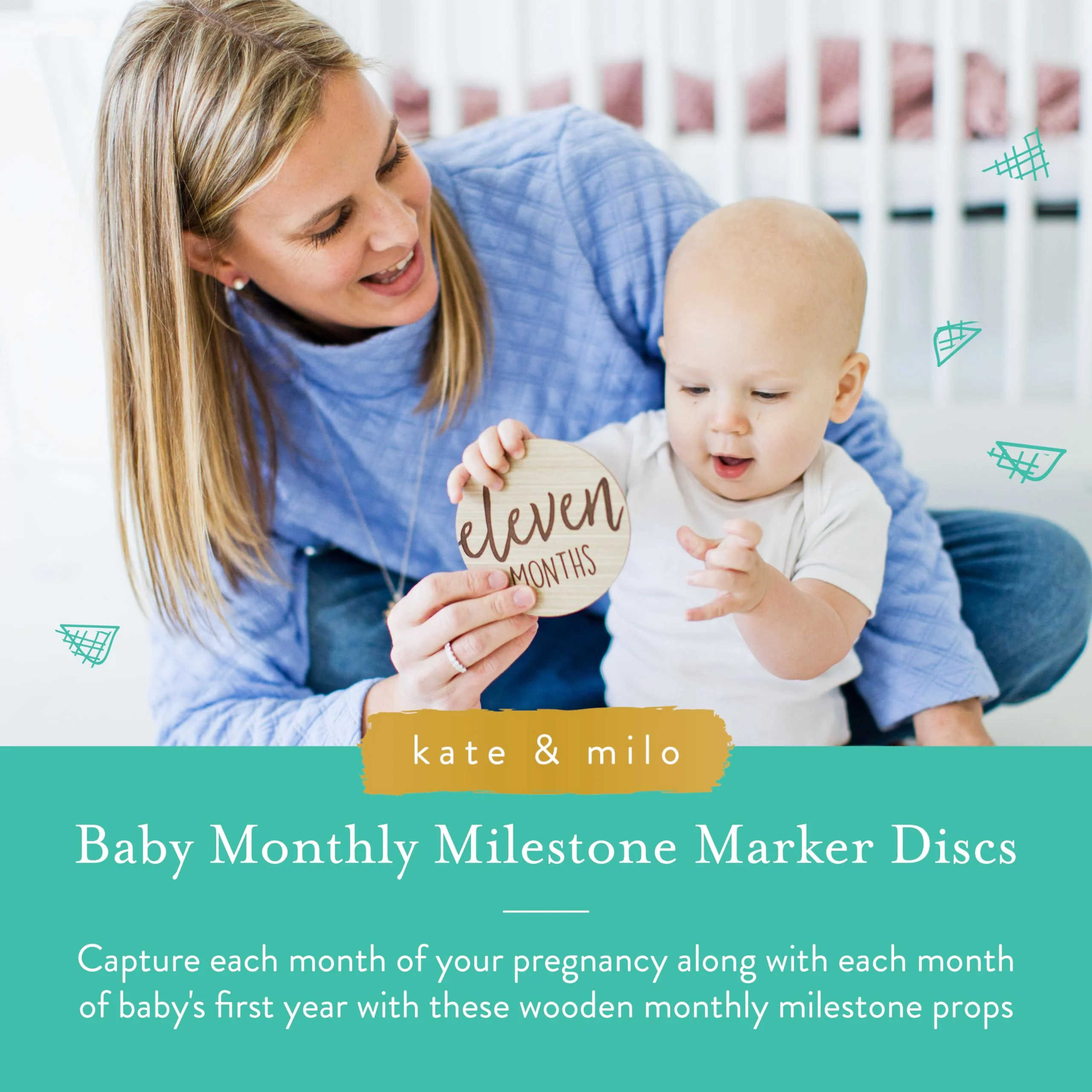 Kate & Milo Baby Monthly Milestone Marker Discs - Classic Cursive Script Wooden Discs with Reversible Photo Props for Baby Announcement and Milestones, Gender-Neutral Gift for Newborn Boy and Girl Circle Milestone Discs - Image 3
