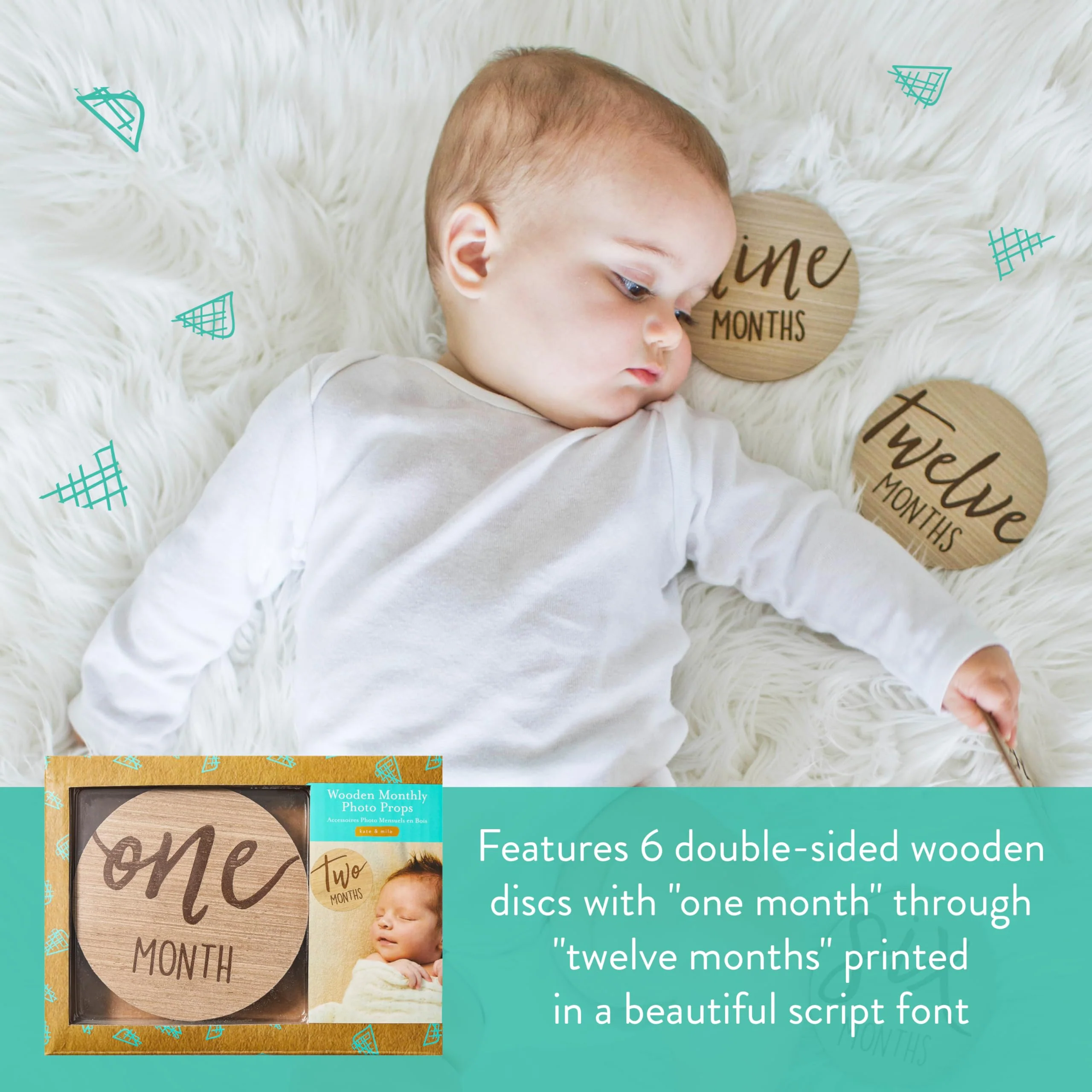 Kate & Milo Baby Monthly Milestone Marker Discs - Classic Cursive Script Wooden Discs with Reversible Photo Props for Baby Announcement and Milestones, Gender-Neutral Gift for Newborn Boy and Girl Circle Milestone Discs - Image 4