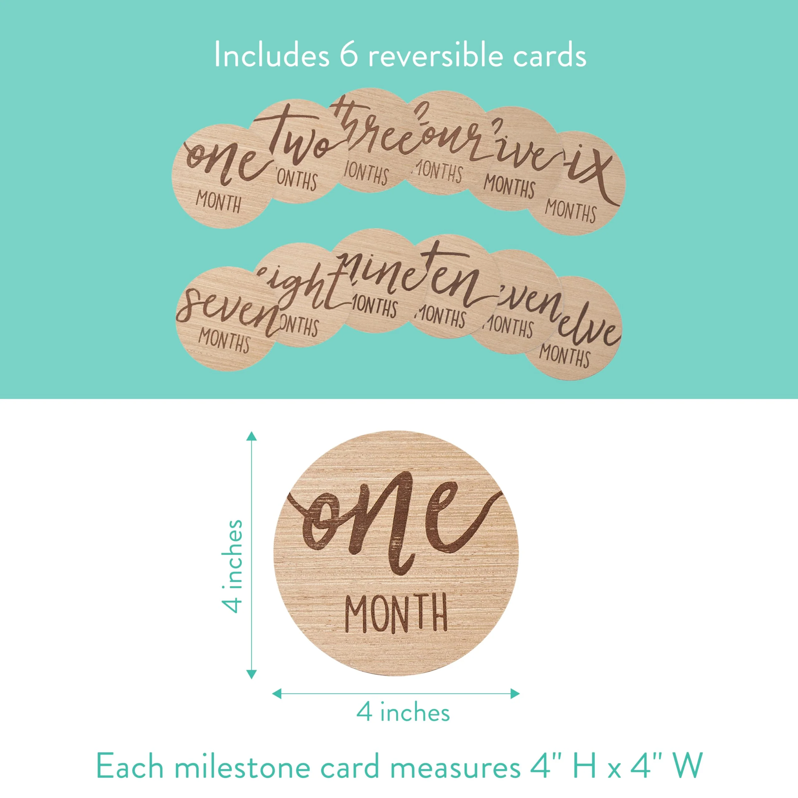 Kate & Milo Baby Monthly Milestone Marker Discs - Classic Cursive Script Wooden Discs with Reversible Photo Props for Baby Announcement and Milestones, Gender-Neutral Gift for Newborn Boy and Girl Circle Milestone Discs - Image 5