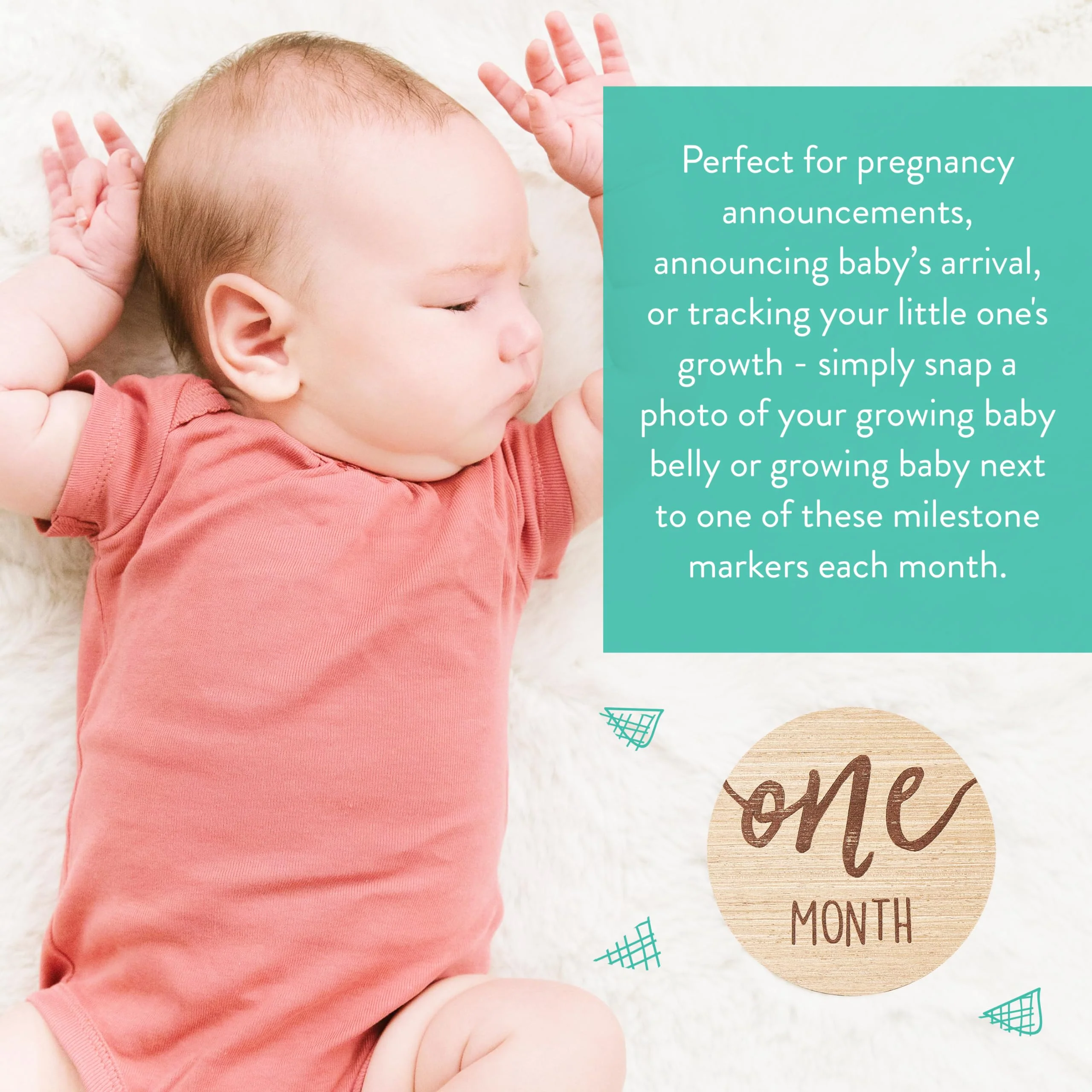 Kate & Milo Baby Monthly Milestone Marker Discs - Classic Cursive Script Wooden Discs with Reversible Photo Props for Baby Announcement and Milestones, Gender-Neutral Gift for Newborn Boy and Girl Circle Milestone Discs - Image 6