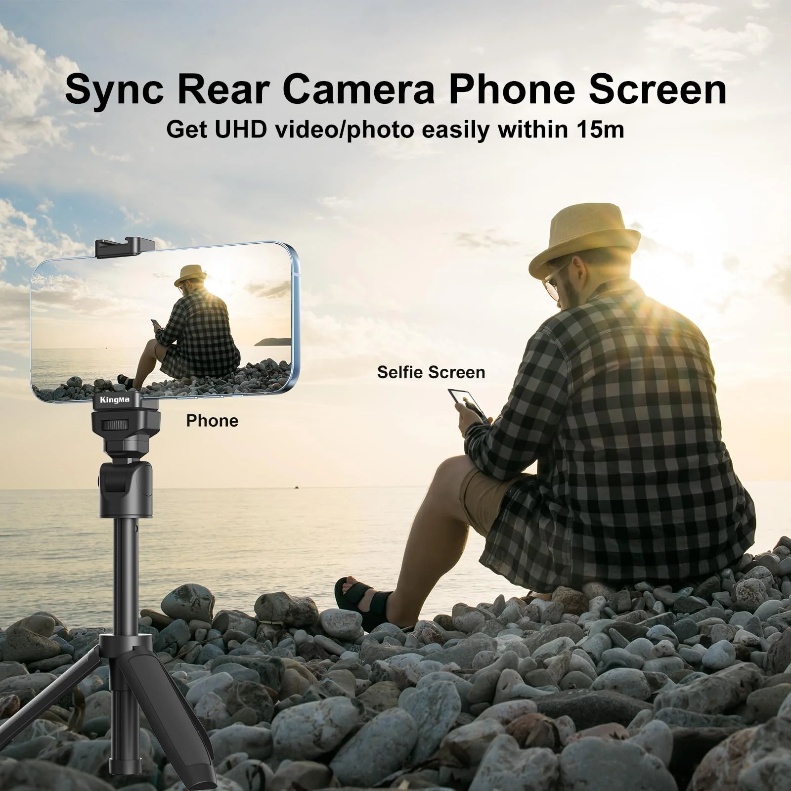 King Ma Phone Vlog Selfie Monitor Screen for Samsung - Sync Back Camera to Selfie Screen with Magnetic Phone Clip & Bluetooth Remote for Vlog Live Streaming TikTok,Supports up to UHD 60FPS Recording PH01-H-KMUS - Image 4