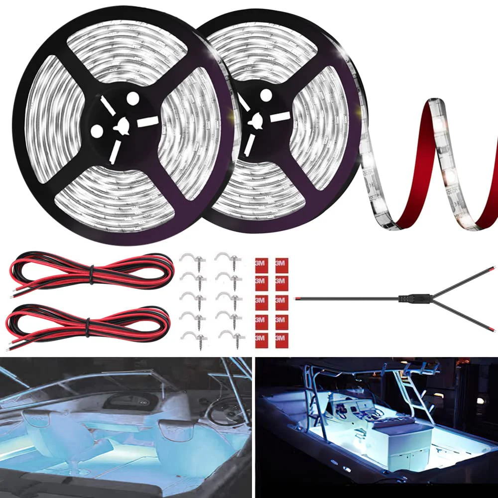 LED Boat Strip Lights, 32.8FT Marine Pontoon Led Lights, Waterproof Boats Interior Light, Under Gunnel Light, Boats Deck Lighting, Night Fishing Lighting for Pontoon Bass Fishing Yacht Kayak (White) White