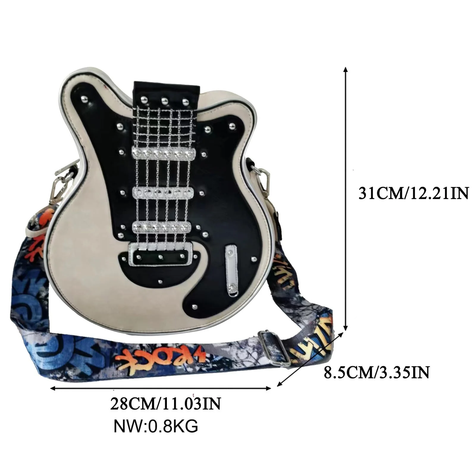 Men and Women Music Violin Guitar Shaped Crossbody Shoulder Bag Backpack Handbag PU Leather Unique Novelty Guitar Purse Blue - Image 9