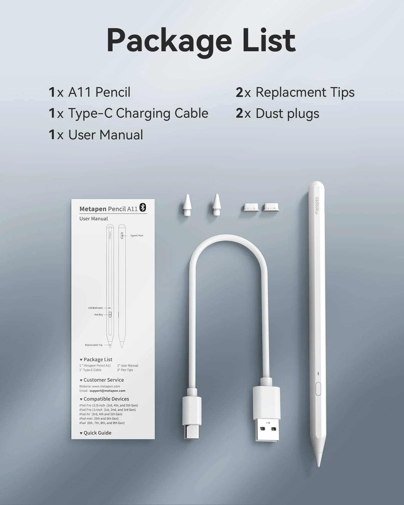 Metapen A11 Pencil for iPad 2018-2024, Faster Charge Pen for Apple iPad, Stylus Pen for iPad Air 3/4/5/M2, iPad Mini 5/6, iPad 6/7/8/9/10, iPad Pro 11"/12.9"/M4/Tilt sensitivity/Quick Button/Bluetooth apple pencil - Image 8