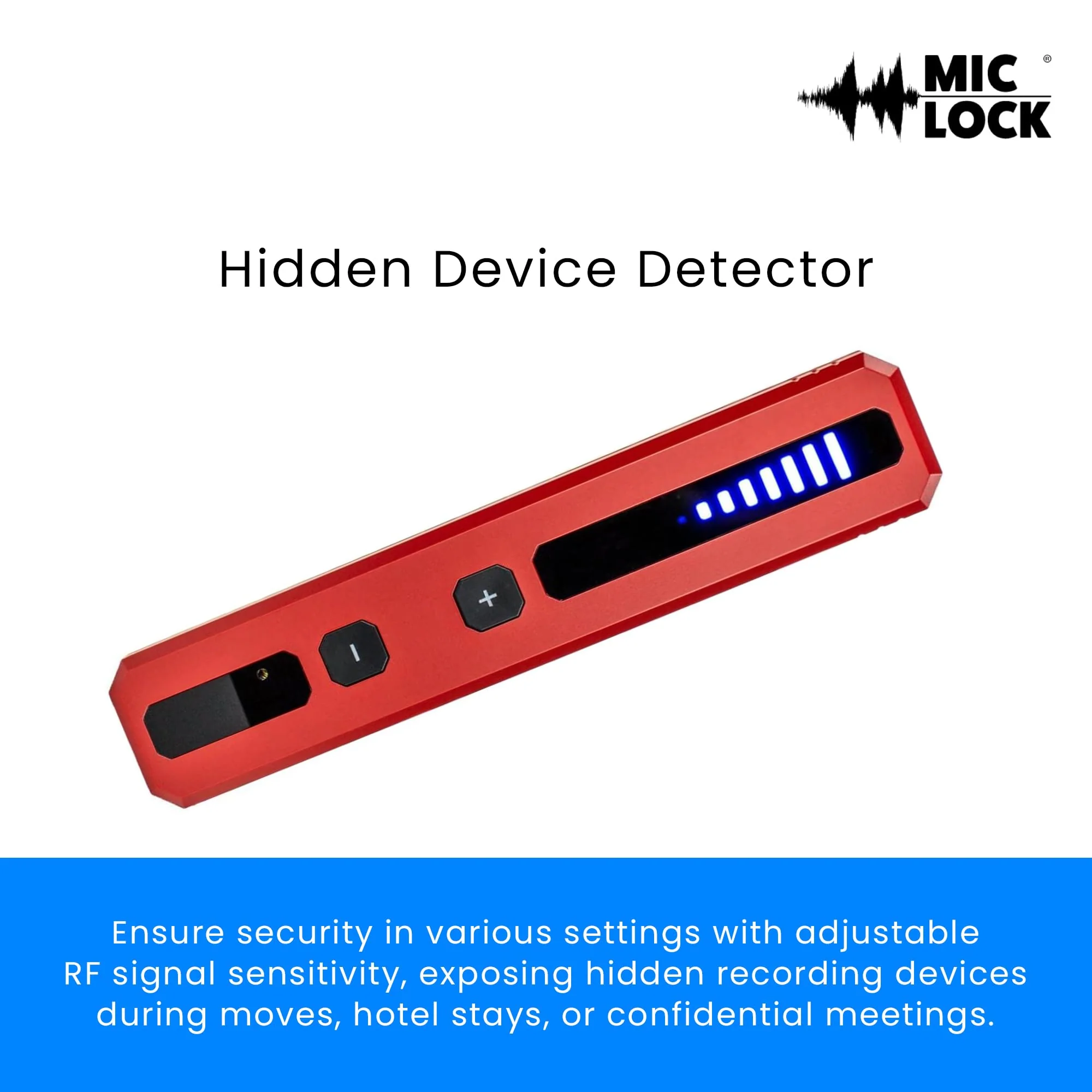 Mic-Lock Hidden Device Radio Frequency Finder - Anti Spy Device Detects RF, WiFi, Bluetooth, 4G & 5G - Secure Business Meetings, Hotels & Vacation Rentals Red Radio Frequency Detector - Image 2