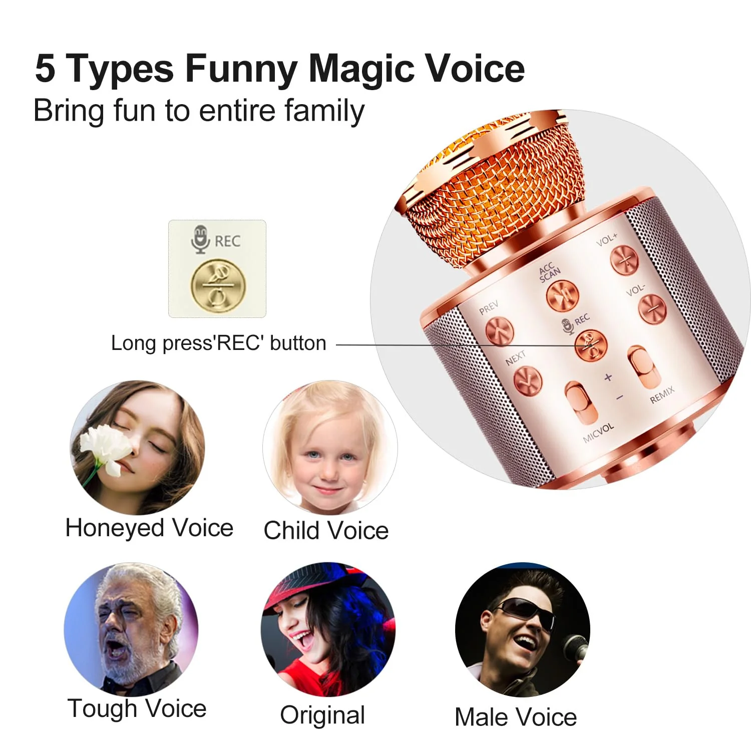 Microphone for Kids Voice Change Karaoke Microphone Kids Girl Gifts Handheld Wireless Bluetooth Microphone Home Party Favor Mic Microphones Kids Christmas Birthday Gifts Rose Gold - Image 3