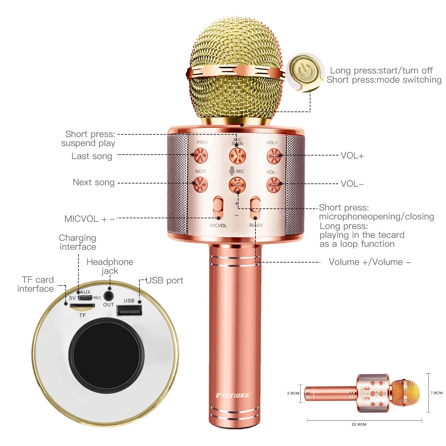 Microphone for Kids Voice Change Karaoke Microphone Kids Girl Gifts Handheld Wireless Bluetooth Microphone Home Party Favor Mic Microphones Kids Christmas Birthday Gifts Rose Gold - Image 7
