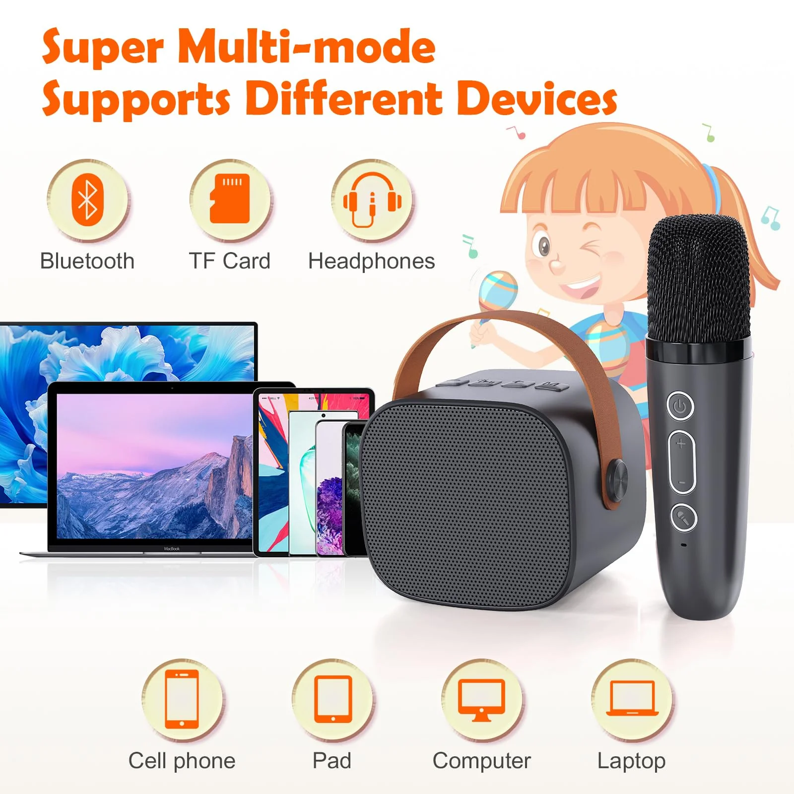 Mini Karaoke Machine for Kids Adults,Portable Bluetooth Karaoke Speaker for Adults Kids with 2 Microphones for 6 7 8 9 10 11 12 Years Old Girls Boys Gifts Toys for Christmas Birthday,Black Black - Image 2