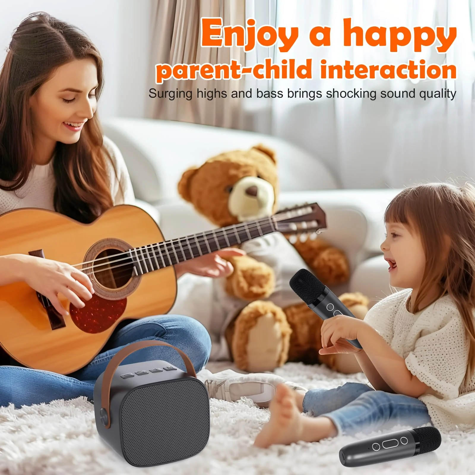 Mini Karaoke Machine for Kids Adults,Portable Bluetooth Karaoke Speaker for Adults Kids with 2 Microphones for 6 7 8 9 10 11 12 Years Old Girls Boys Gifts Toys for Christmas Birthday,Black Black - Image 6