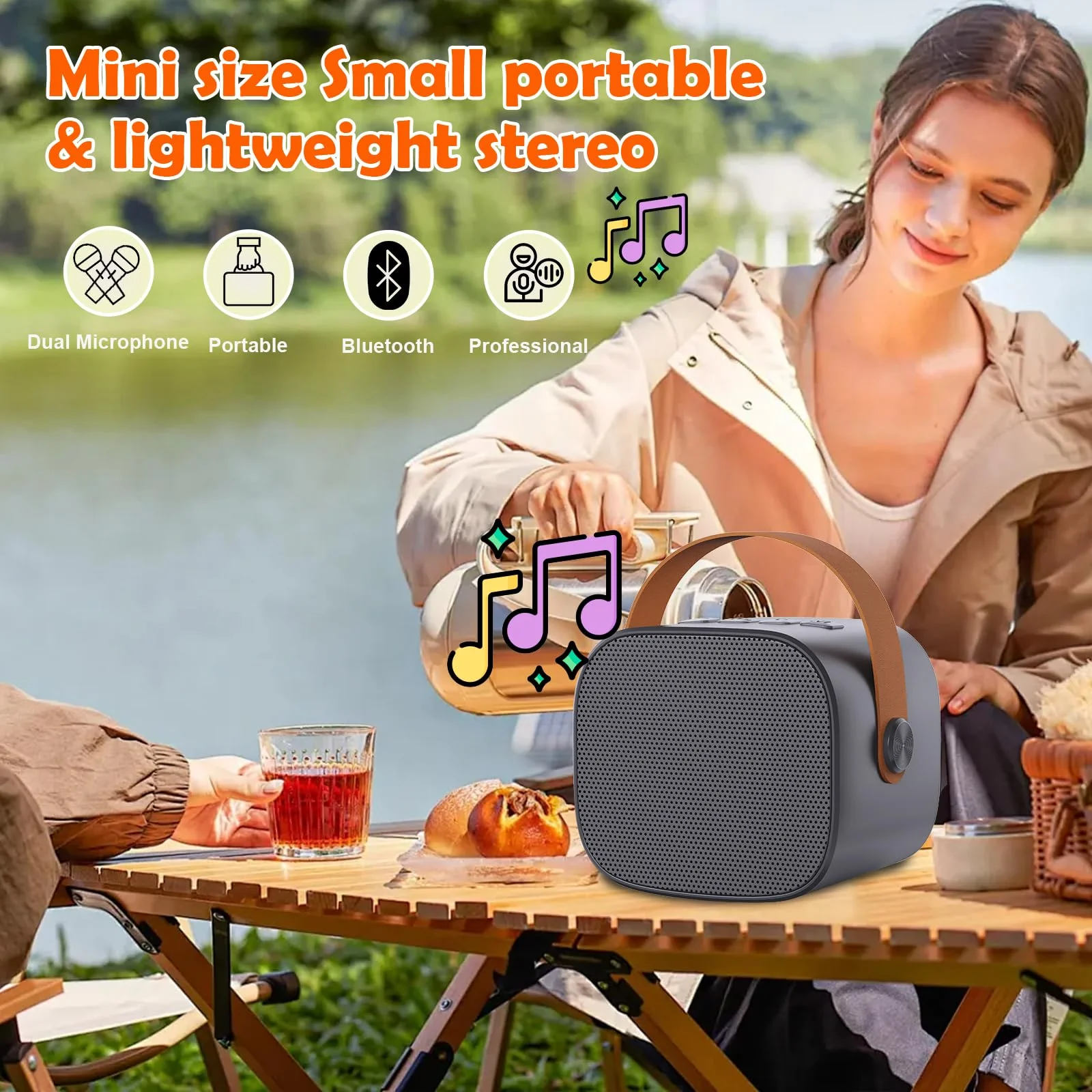 Mini Karaoke Machine for Kids Adults,Portable Bluetooth Karaoke Speaker for Adults Kids with 2 Microphones for 6 7 8 9 10 11 12 Years Old Girls Boys Gifts Toys for Christmas Birthday,Black Black - Image 8
