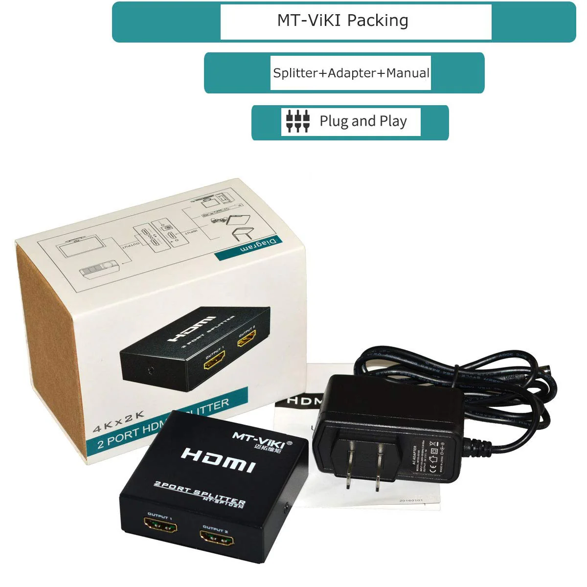 MT-VIKI® 4K HDMI Splitter 1 in 2 Out, 1x2 Powered HDMI Splitter for Dual Monitors w/Power Adapter, 4K@30Hz Dual Monitors Duplicate/Mirror for PS4 Fire Stick HDTV - Image 7
