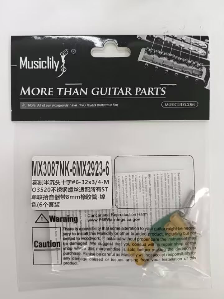 Musiclily Ultra UNC#6-32X3/4 Inch Stainless Steel Single Coil Pickup Mounting Screws and Rubber Tubing Set for USA/Mexico Fender Strat Style Electric Guitar, Nickel (Set of 6) - Image 8