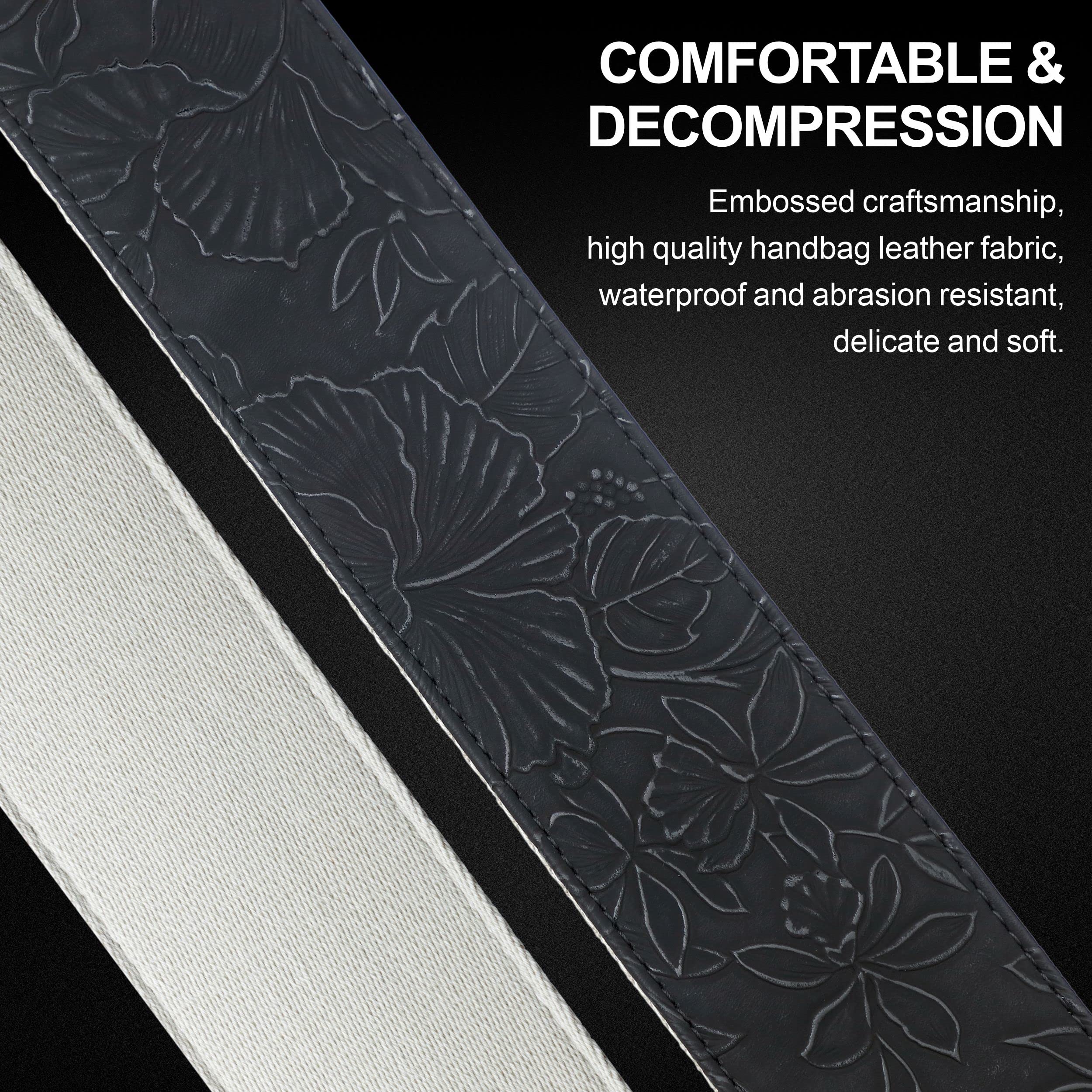 Nefelibata Guitar Strap with Pick Pocket,2.3 inch Porter Style Leather Carving Guitar Straps,60s Vintage Style?Black? E# - Black - Image 3