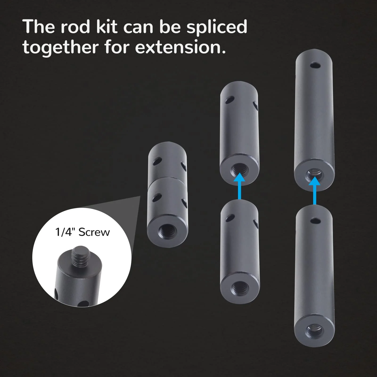 Nitze 15mm Rod with 1/4” Screw 1 Inch/2 Inches/3 Inches (3 pcs) Aluminum Alloy 15mm Rods wtih 1/4" Male to Female Threads - R15-1/4-KIT - Image 6