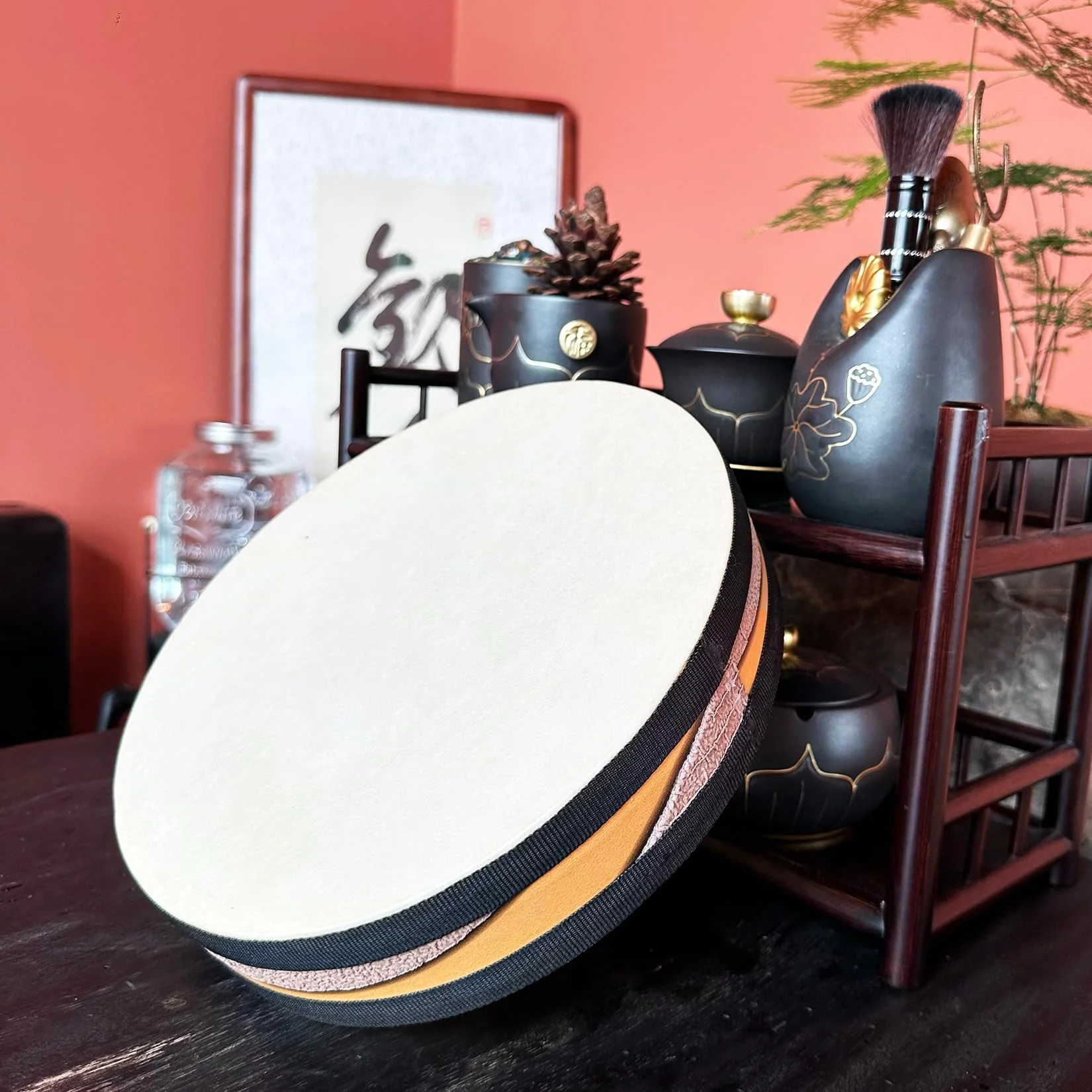 Ocean Drum,10'' Handmade Wooden,Natural sheepskin，Musical Healing Instrument, Orff Percussion, Simulates the Sound of Ocean Waves,For Recreation,Yoga Meditation, Stress Relief and Relaxation - Image 6