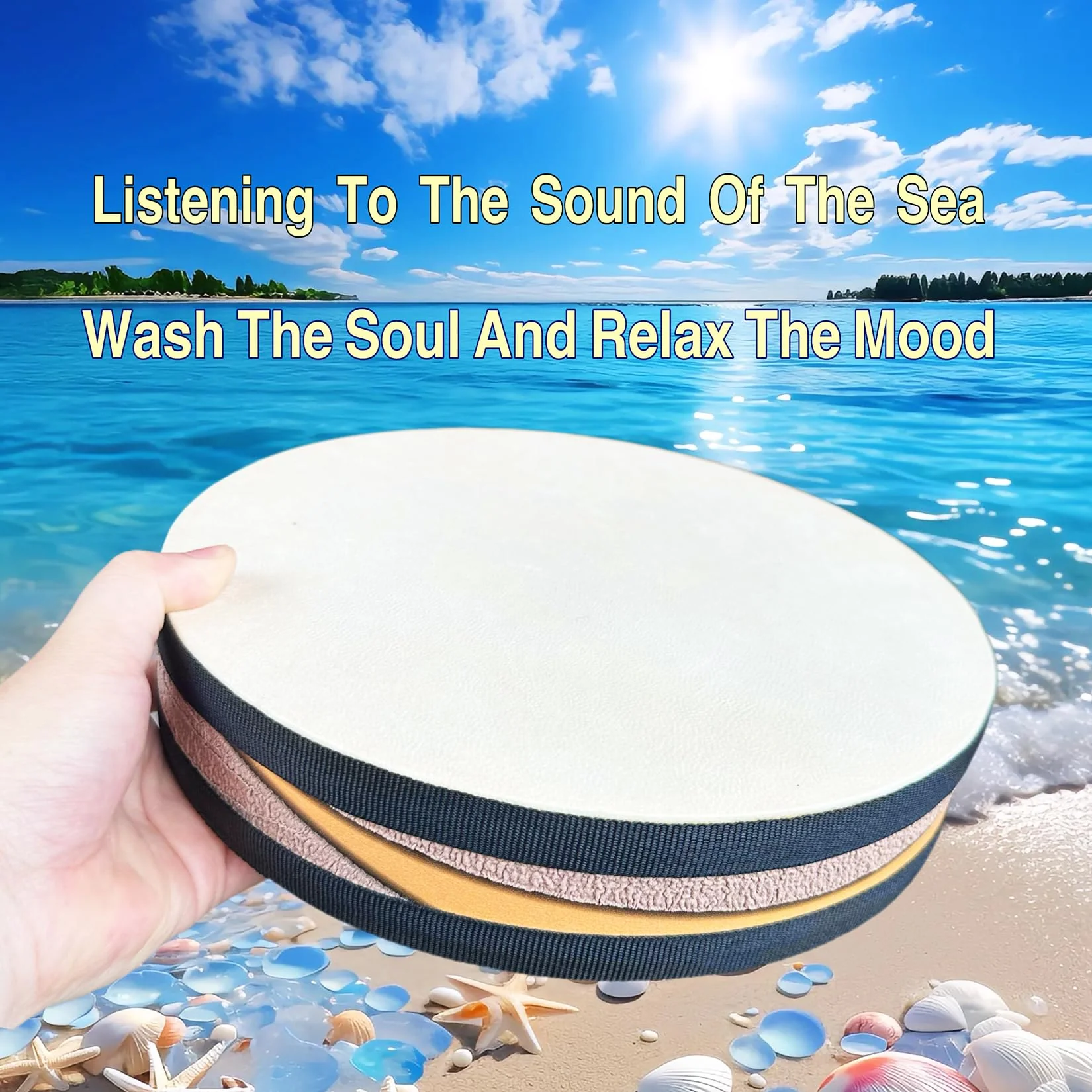 Ocean Drum,10'' Handmade Wooden,Natural sheepskin，Musical Healing Instrument, Orff Percussion, Simulates the Sound of Ocean Waves,For Recreation,Yoga Meditation, Stress Relief and Relaxation - Image 7