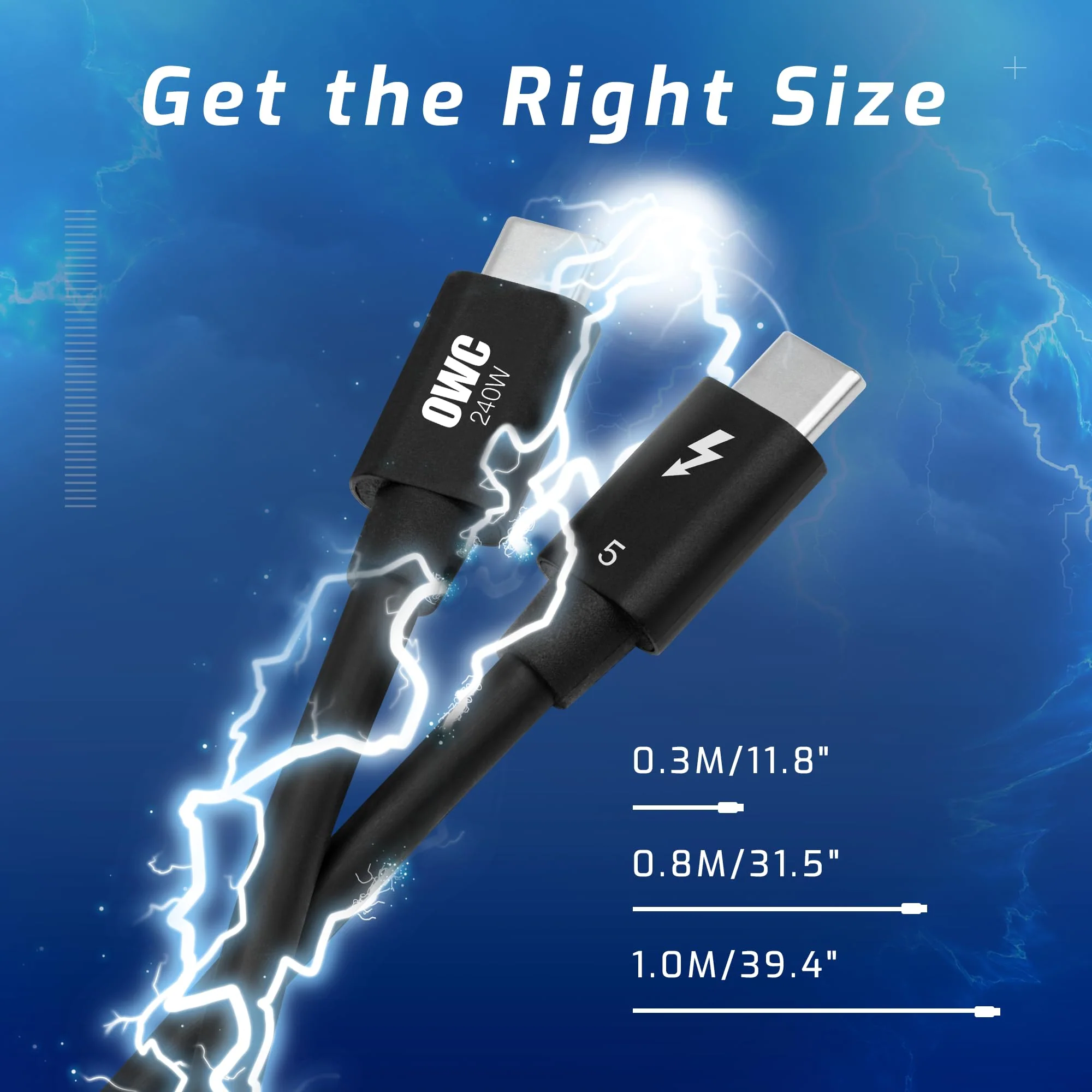 OWC 0.3M Thunderbolt 5 (USB-C) Cable, up to 80Gb/s of bi-Directional Data Speed, up to 120Gb/s for Higher Display Bandwidth, 240W - Image 5