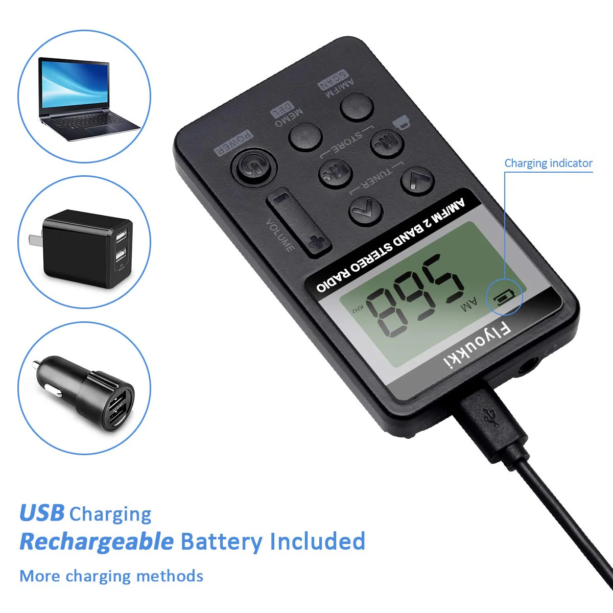 Pocket Small Radio by Flyoukki, Personal Mini AM FM Portable Digital Tuning Transistor Radios with Best Reception, Earphones, Lanyard and Rechargeable Battery for Walking Jogging Exercising (Black) Black - Image 4