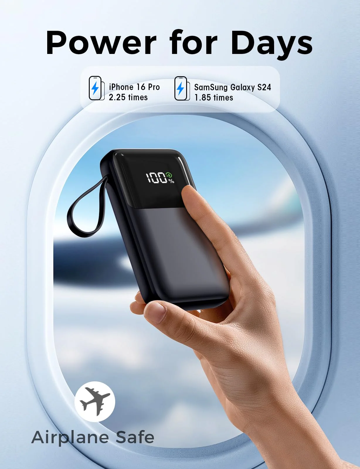 Portable Charger with Built in Cable, 15000mAh Power Bank, 22.5W Fast Charging, 6 Outputs, Slim Travel Essential Battery Pack with LED Display, Compatible with iPhone 16/15/14/13, Samsung, iPad, etc Black - Image 6