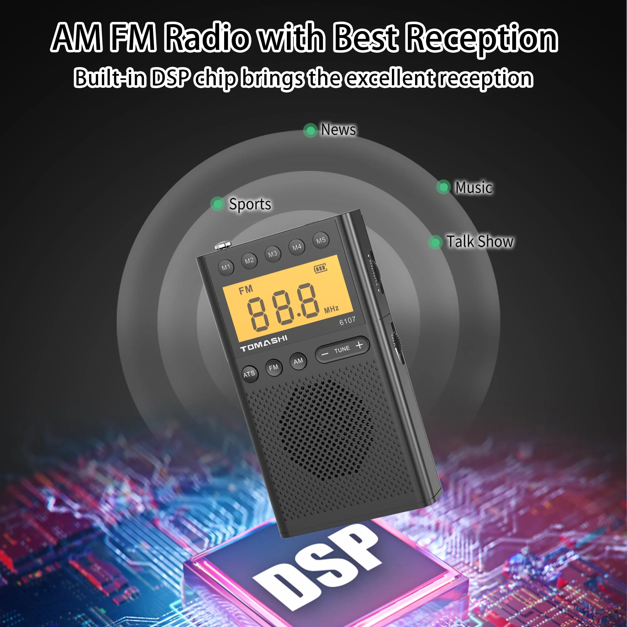Portable Radio AM FM, Battery Powered Radio with Loud Speaker, Headphone Jack, Small Radio with Long Range Reception, Large LCD Screen Transistor Digital Radio - Image 2