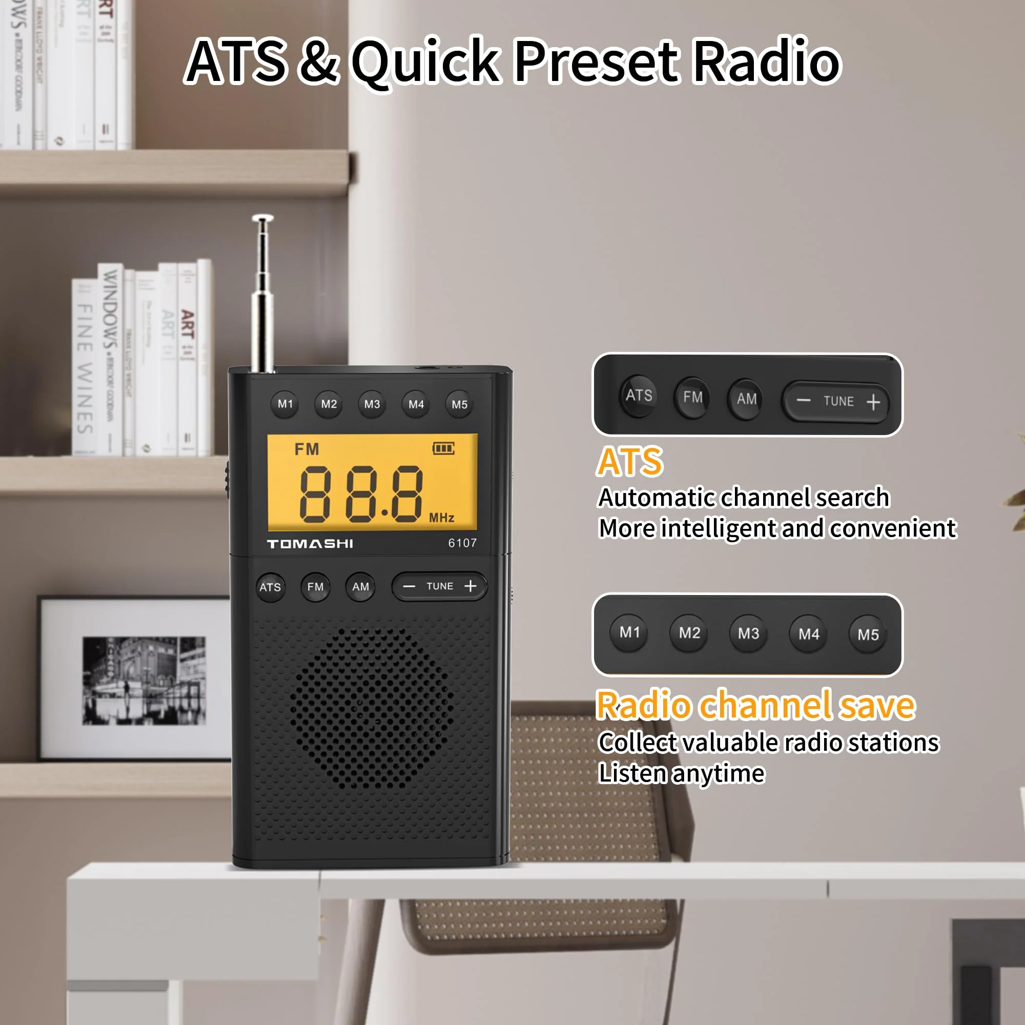 Portable Radio AM FM, Battery Powered Radio with Loud Speaker, Headphone Jack, Small Radio with Long Range Reception, Large LCD Screen Transistor Digital Radio - Image 3