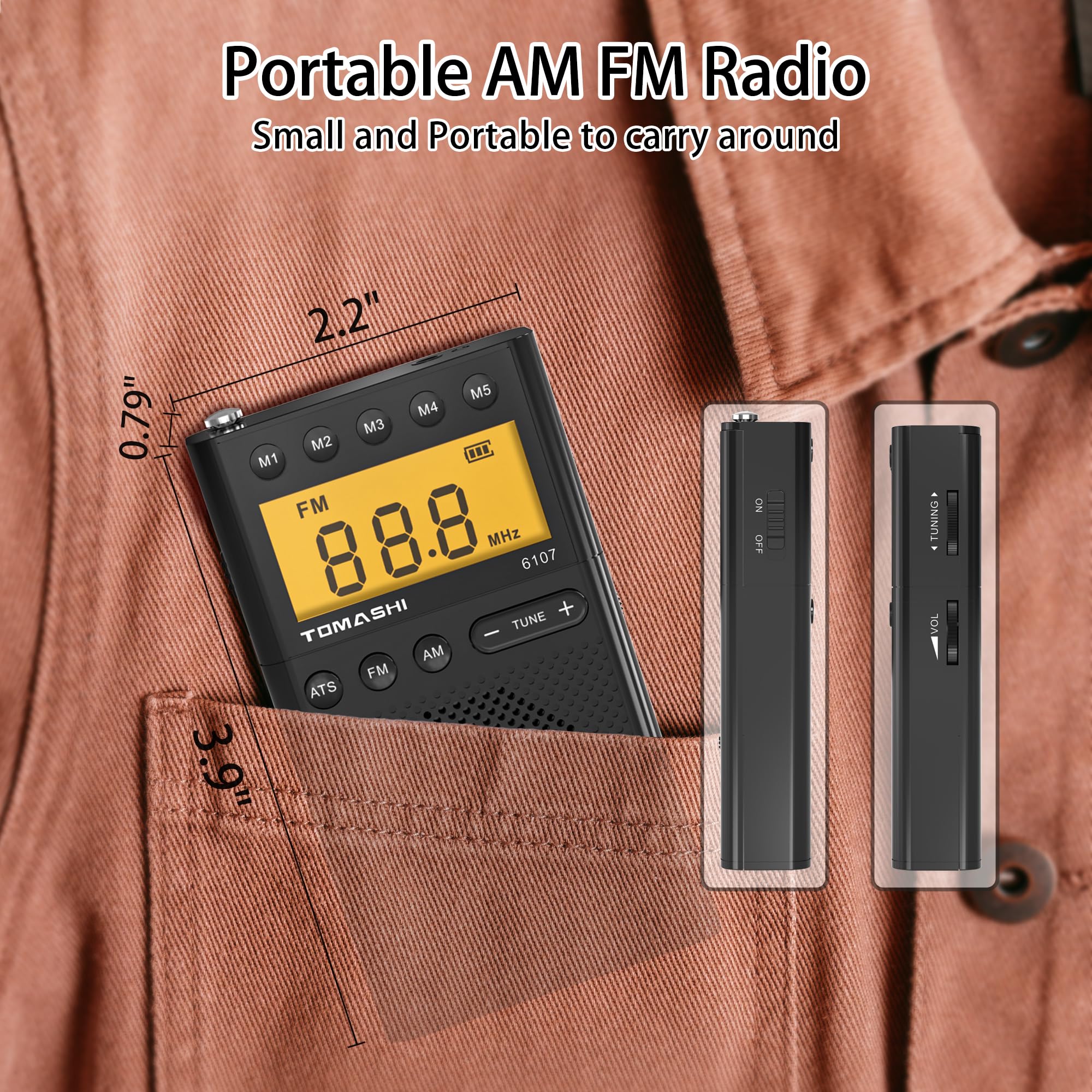 Portable Radio AM FM, Battery Powered Radio with Loud Speaker, Headphone Jack, Small Radio with Long Range Reception, Large LCD Screen Transistor Digital Radio - Image 4