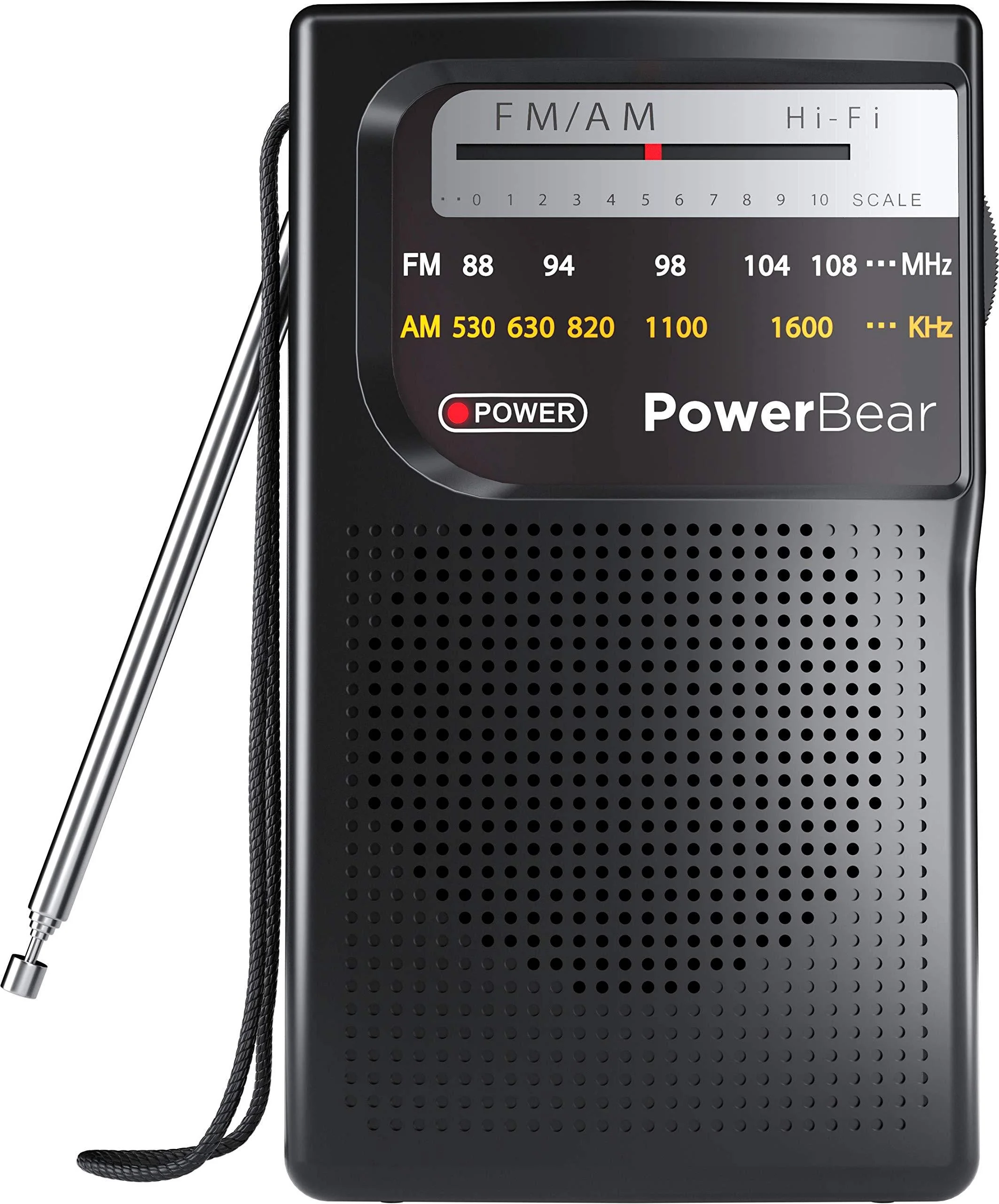 PowerBear Portable Radio | AM/FM, 2AA Battery Operated with Long Range Reception for Indoor, Outdoor & Emergency Use | Radio with Speaker & Headphone Jack (Black) Black