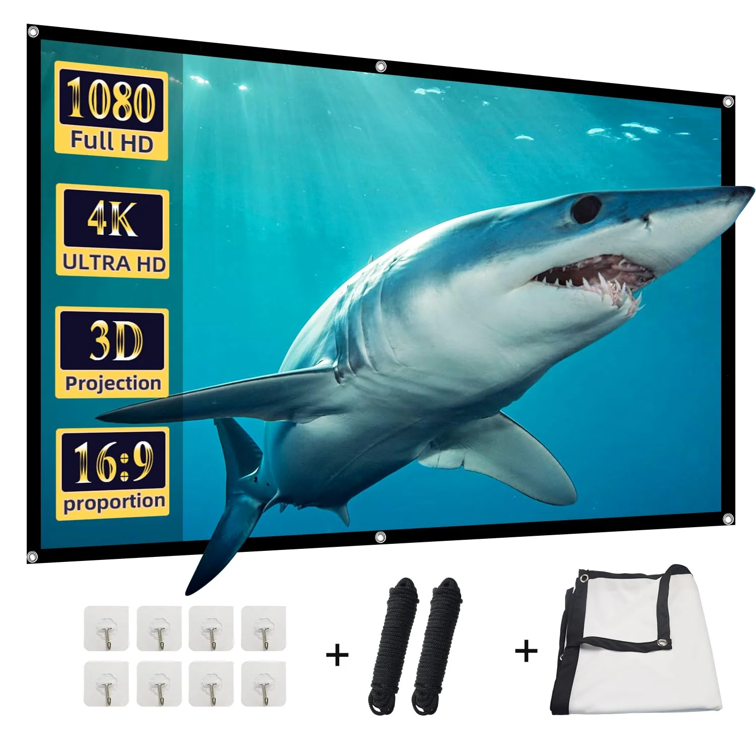 Projector Screen, DUYIKJ 84 inch Foldable Portable Rear Front Projector Screen Indoor Outdoor 4K 16:9 HD Double Sided Projection Movies Screen for Camping Party,Backyard Home Theater 84INCH -16:9