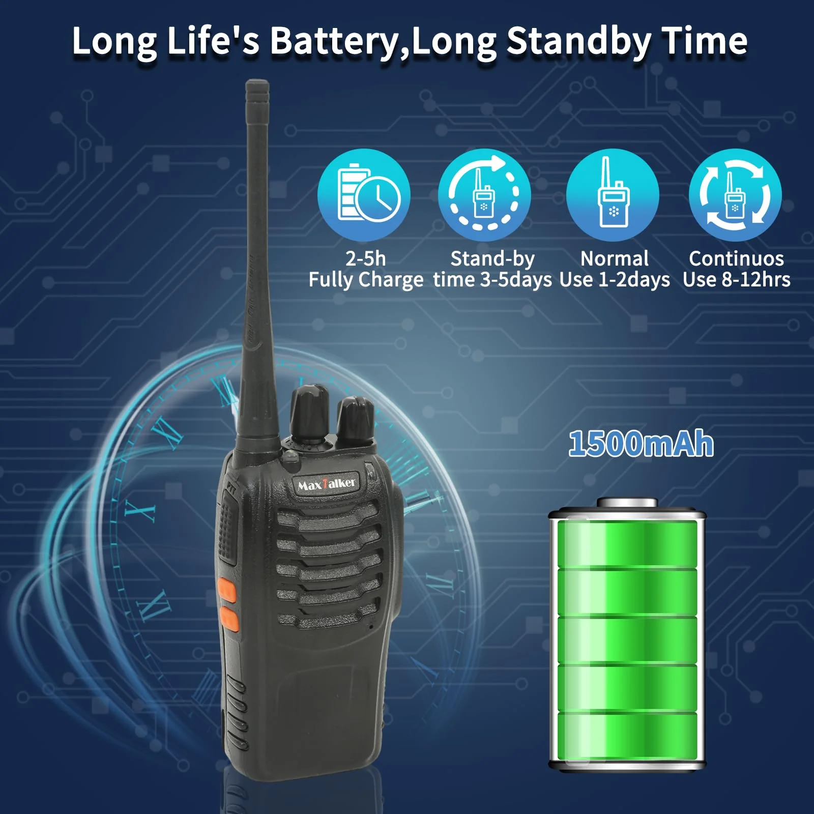Rechargeable Walkie Talkies Long Range: MaxTalker Walkie Talkie Earpiece with Mic, Walkie Talkies for Adults 16 Channels Walky Talky, Two Way Radios with Flashlight and Charger, Walkie Talkies 2 Pack - Image 4