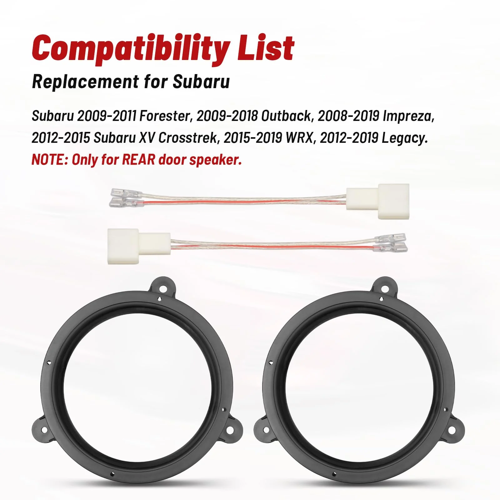 RED WOLF 6.5 Inch Rear Door Speaker Adapter W/Speaker Harness for 2009-2011 Subaru Forester Outback Impreza Install Aftermarket 6 1/2” Rear Door Speaker Audio Spacer Ring Bracket Wiring Connector - Image 2