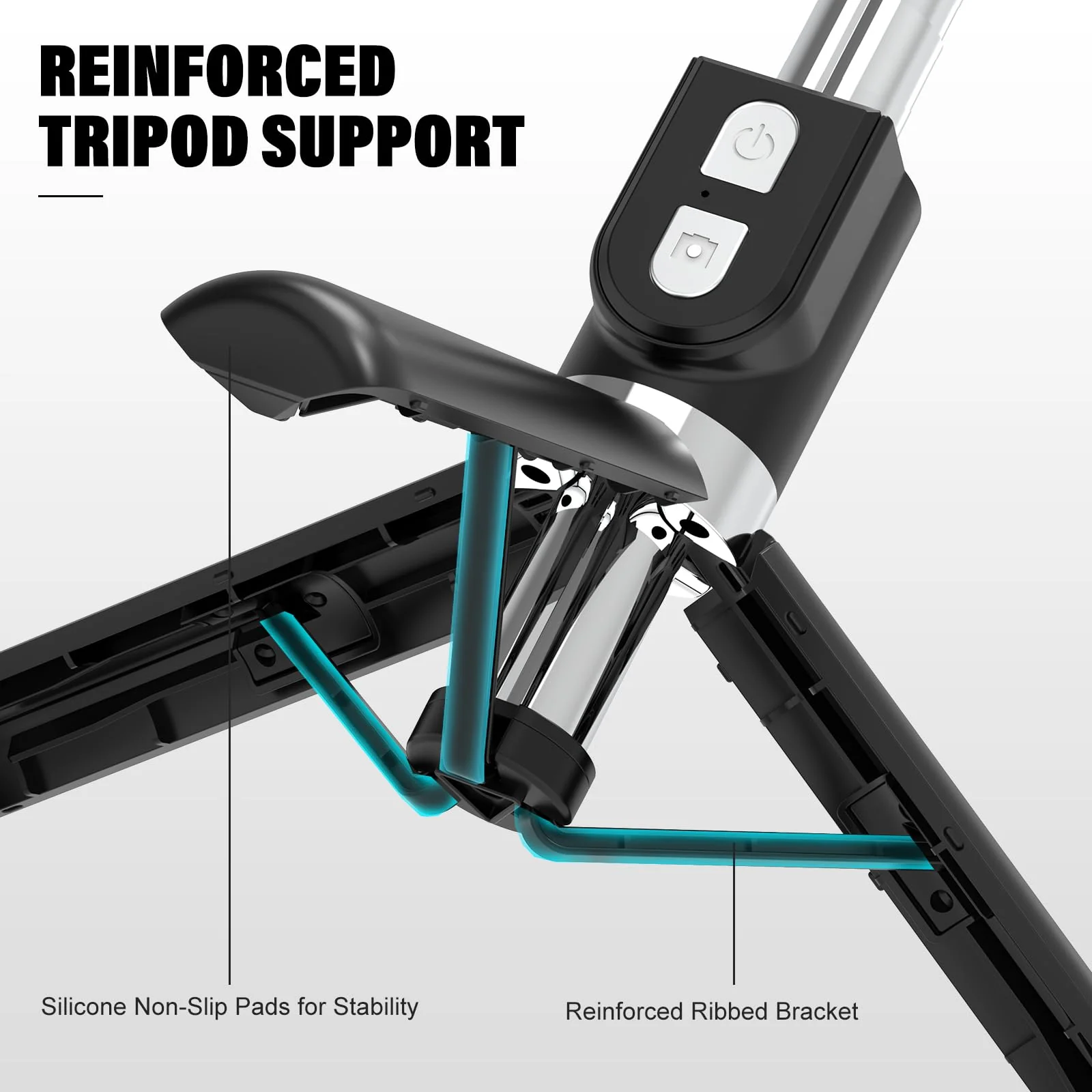 Reinforced Selfie Stick with Remote, Cell Phone Tripod Holder for iPhone 15/14/13/12/11/X/8/7, Galaxy S23/S22/S21/S20/Note/Z Flip, Pixel, OnePlus, Travel Phone Mount for Filming Video Recording - Image 2