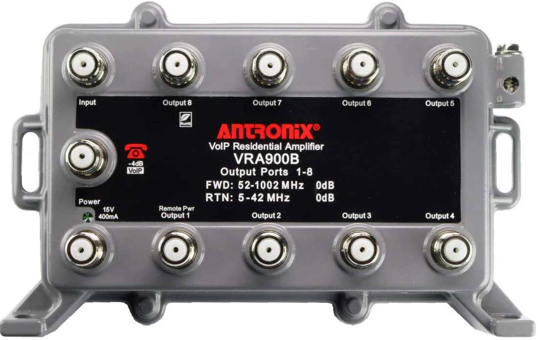Reliable Cable Products 9 Port Bi-Directional Cable TV Splitter Signal Booster/Amplifier with Active Return Zero Signal Loss VoIP Telephone Bypass Port and F59 Terminators Antronix VR900B/AC - Image 2