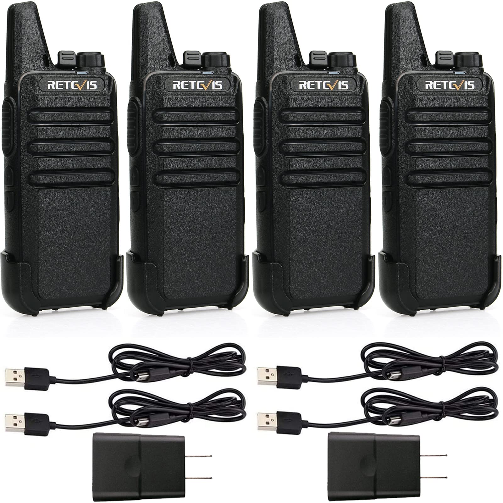 Retevis RT22 Two Way Radio Long Range Rechargeable,Portable 2 Way Radio,Upgrade Type C Handsfree Walkie Talkies for Adults Cruise Hiking Hunting Skiing(4 Pack) Black