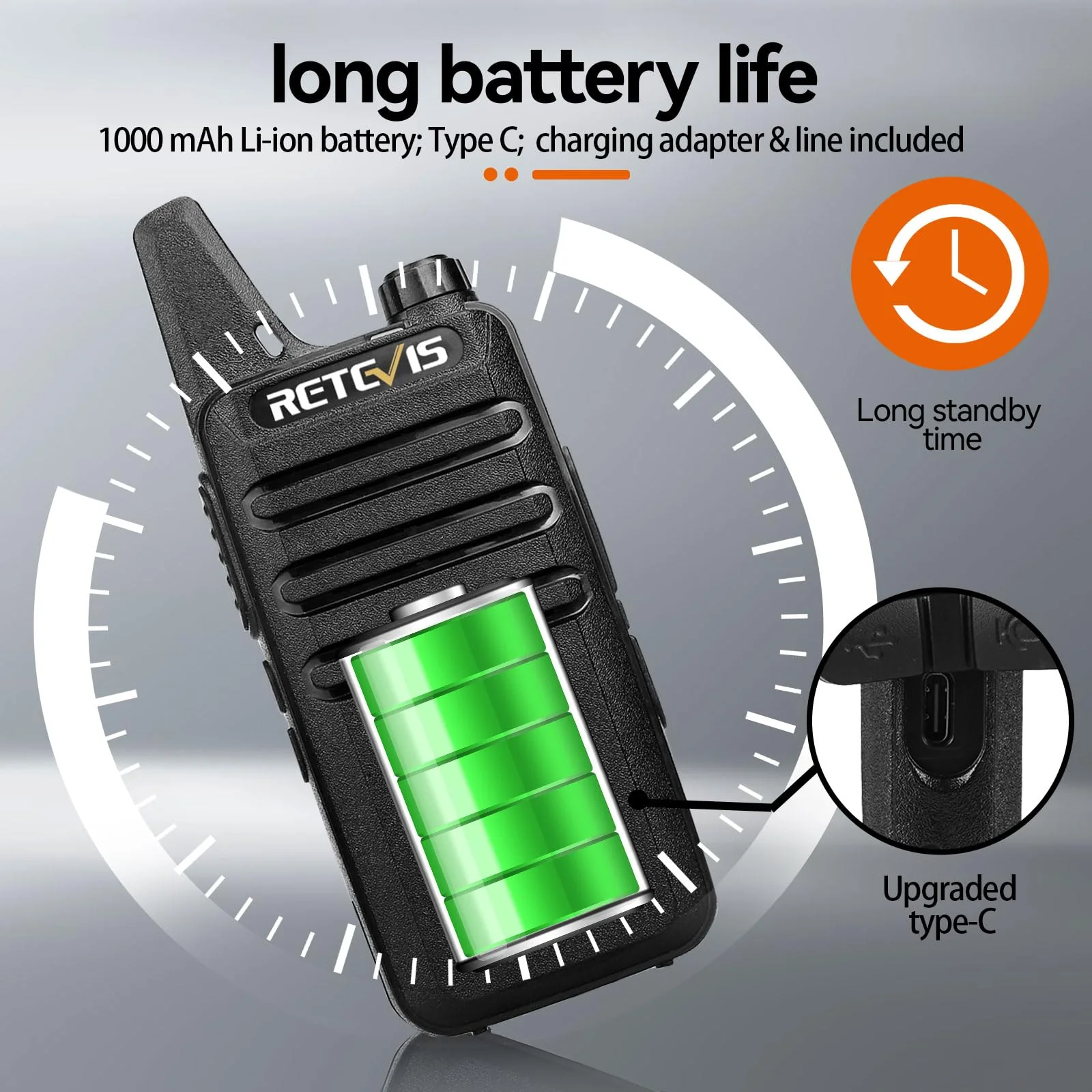 Retevis RT22 Two Way Radio Long Range Rechargeable,Portable 2 Way Radio,Upgrade Type C Handsfree Walkie Talkies for Adults Cruise Hiking Hunting Skiing(4 Pack) Black - Image 3