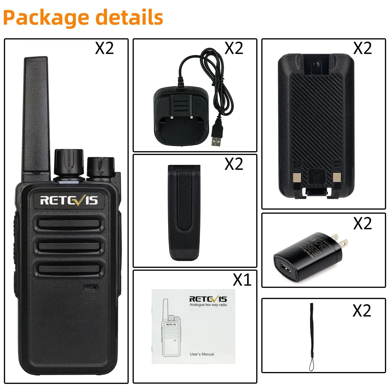 Retevis RT68 Walkie Talkies Rechargeable,Portable FRS Two-Way Radios for Adults,Heavy Duty 2 Way Radios Long Range,USB Charging Base,License Free Walkie Talkie for Road Trip Gifts Camping (2 Pack) without display - Image 7