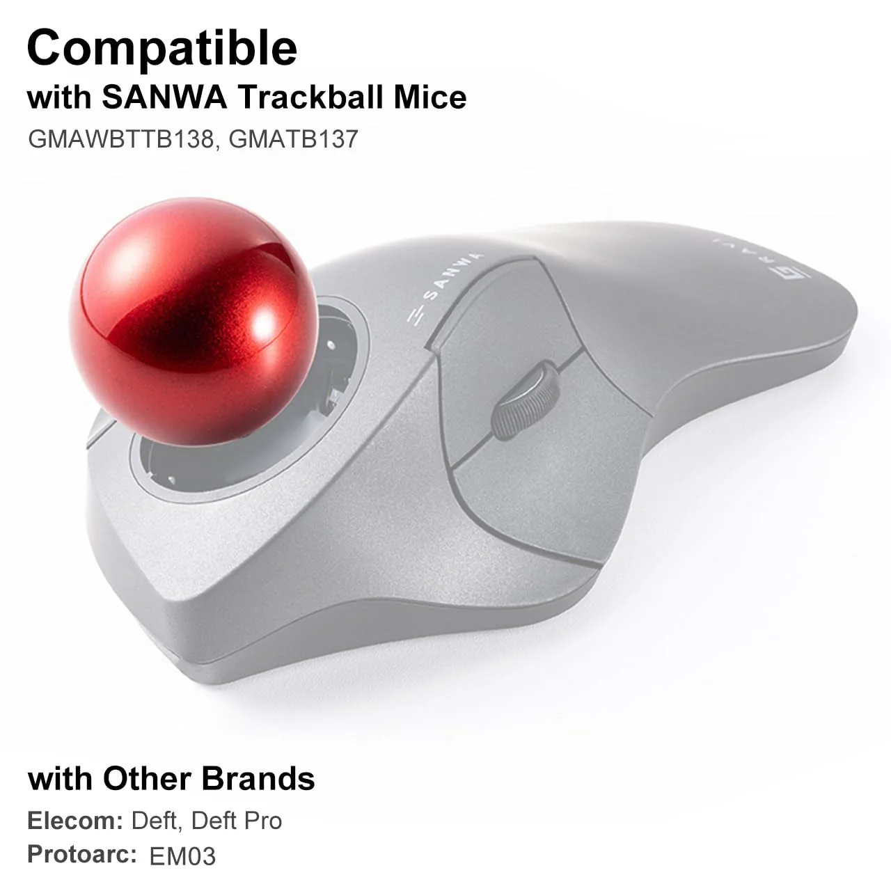 SANWA Trackball 44mm/1.73in, Replacement Ball GMAWBTTB138N/GMATB137, ELECOM DEFT PRO, and Other Compatible Trackball Mouse, Glossy Red 44 MM - Image 3